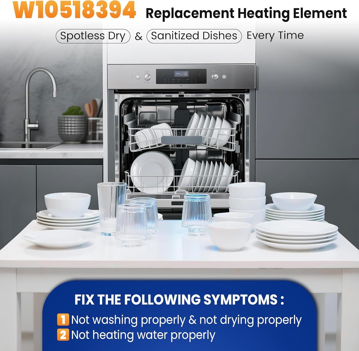 W10518394 Dishwasher Heating Element Replacement or Whirlpool Kenmore Maytag Amana Dishwashers, Compatible with 8194250 8563007 8572861 W10134009 W10441445 W10518394VP By - Image 7