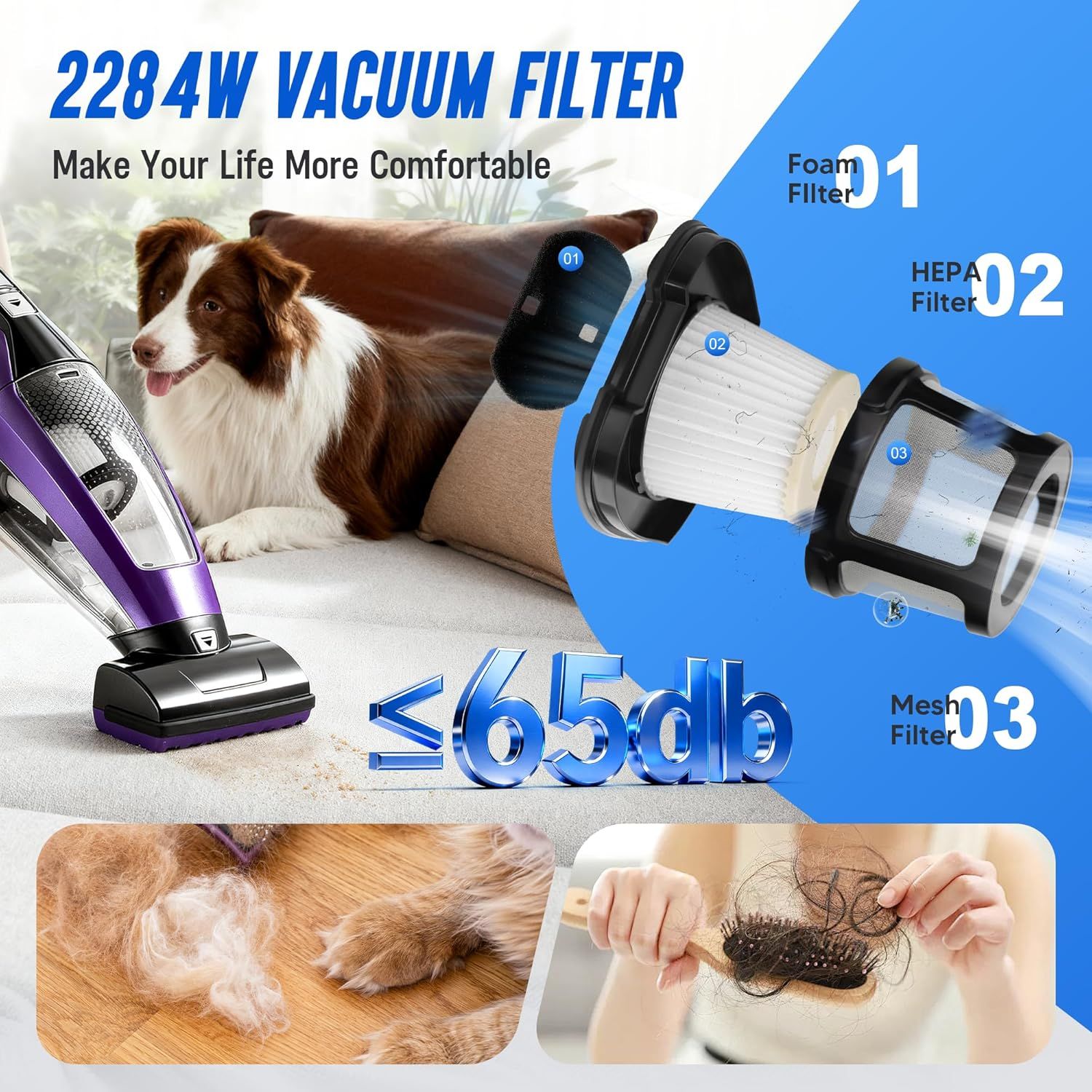 2390A 2284W Vacuum ilter Replacement or Bi-ssell Pet Hair Eraser ilter Hand Vac 2390, 2389, 2284W Compare to Parts # 1614212 1614203 1614204, 4-Pack - Image 3