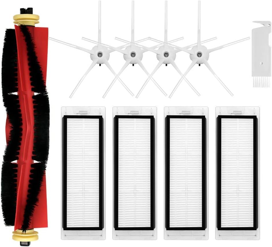 Replacement Spare Parts Compatible with  S5, S5 Max, S4 Max, S6, S6 MaxV, E4, E5, S4 Robotic Vacuum Cleaner Backup Kit with 1 Roller 4 Side Spin Brush 4 Hepa ilter Attachments NOT or Q5 - Image 1