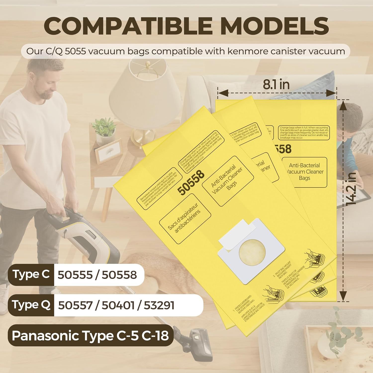 Vacuum Bags Replacement or Kenmore Canister C/Q 5055 50555 50557 50558 and Pana·sonic Type C-5 C-18 Vacuums - Premium Vacuum Cleaner Dust Bag - 12 Pack - Image 2