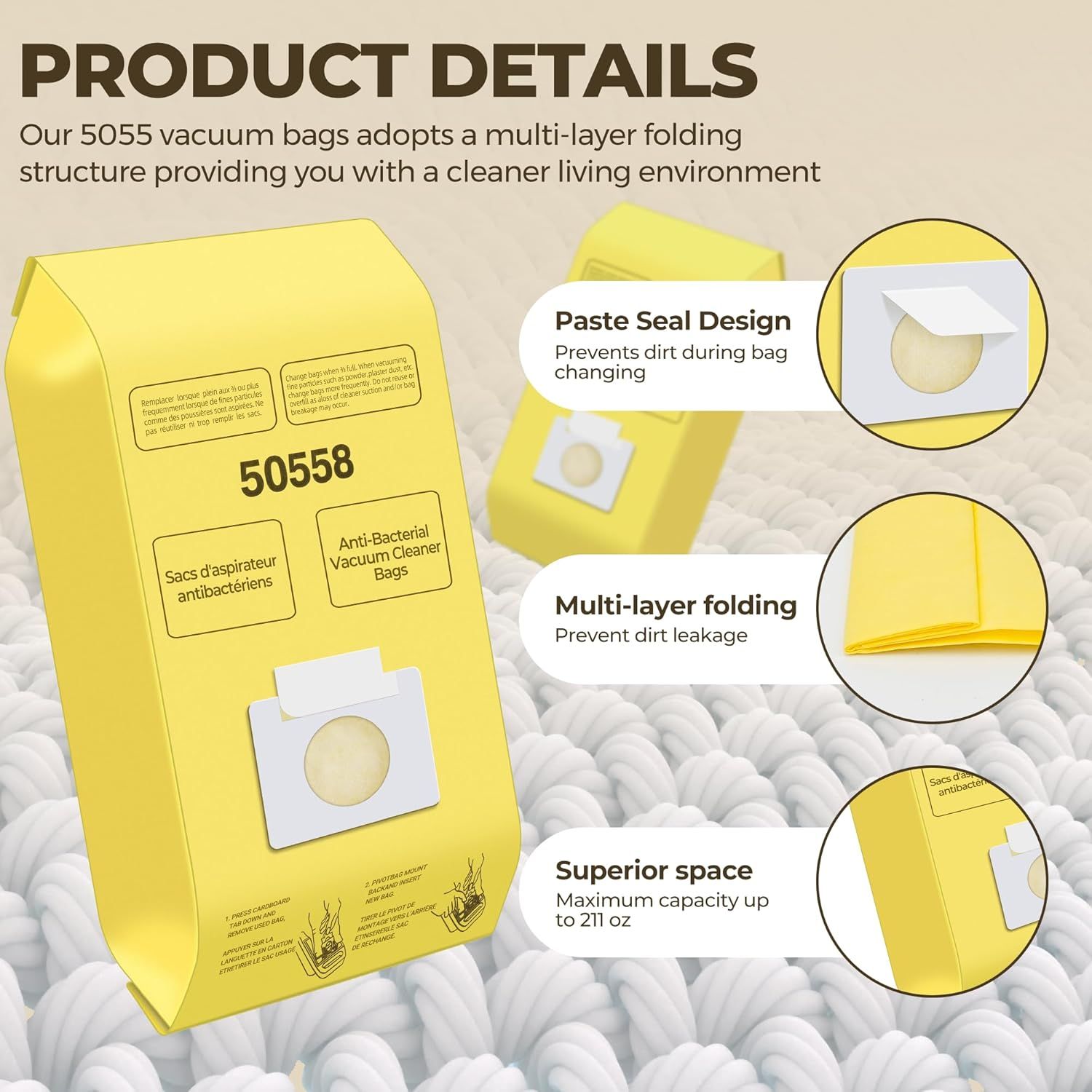 Vacuum Bags Replacement or Kenmore Canister C/Q 5055 50555 50557 50558 and Pana·sonic Type C-5 C-18 Vacuums - Premium Vacuum Cleaner Dust Bag - 12 Pack - Image 5