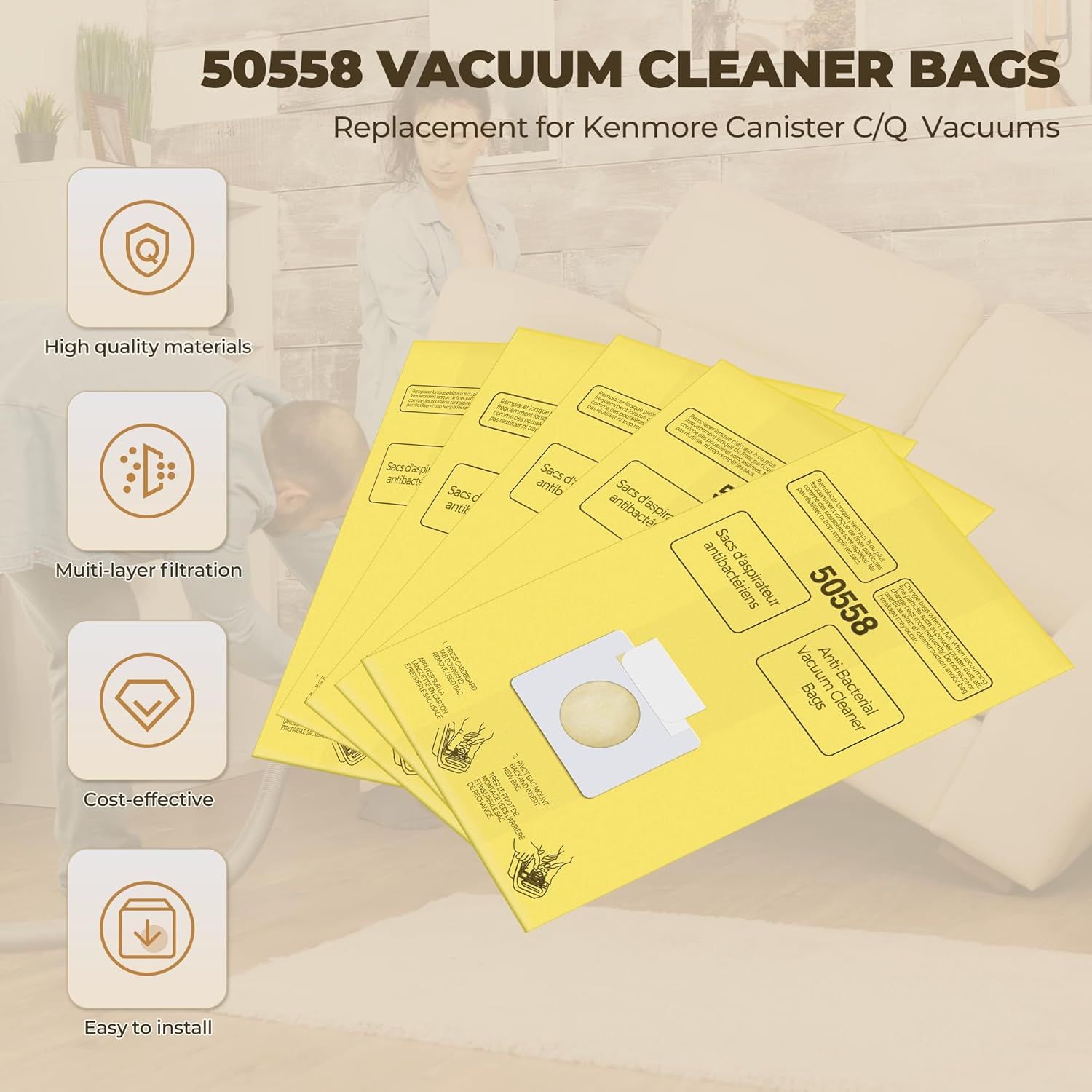 Vacuum Bags Replacement or Kenmore Canister C/Q 5055 50555 50557 50558 and Pana·sonic Type C-5 C-18 Vacuums - Premium Vacuum Cleaner Dust Bag - 12 Pack - Image 8