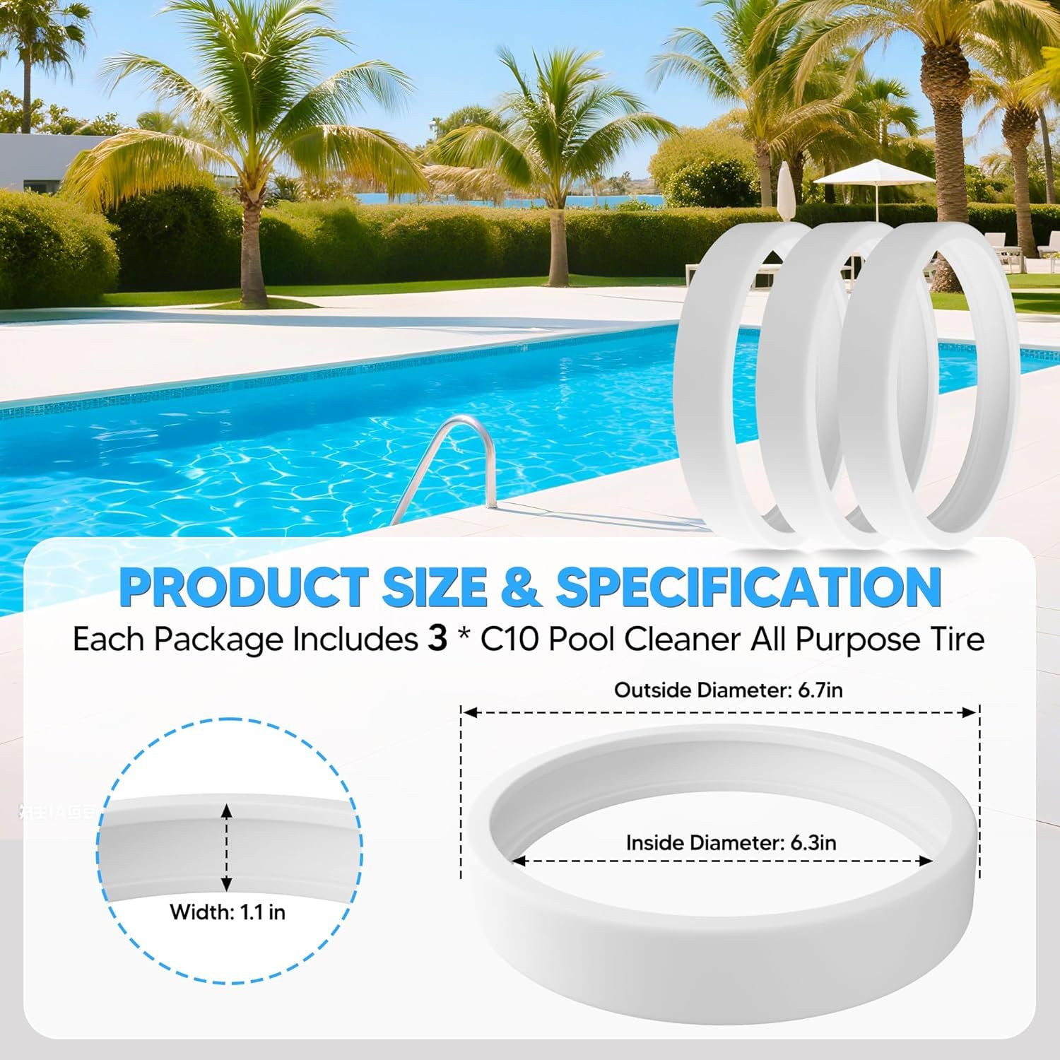 Pool Cleaner All Purpose Tire Replacement Part Compatible with Polaris 280 360 180 380 C10 C-10 Pack o 3 - Image 3