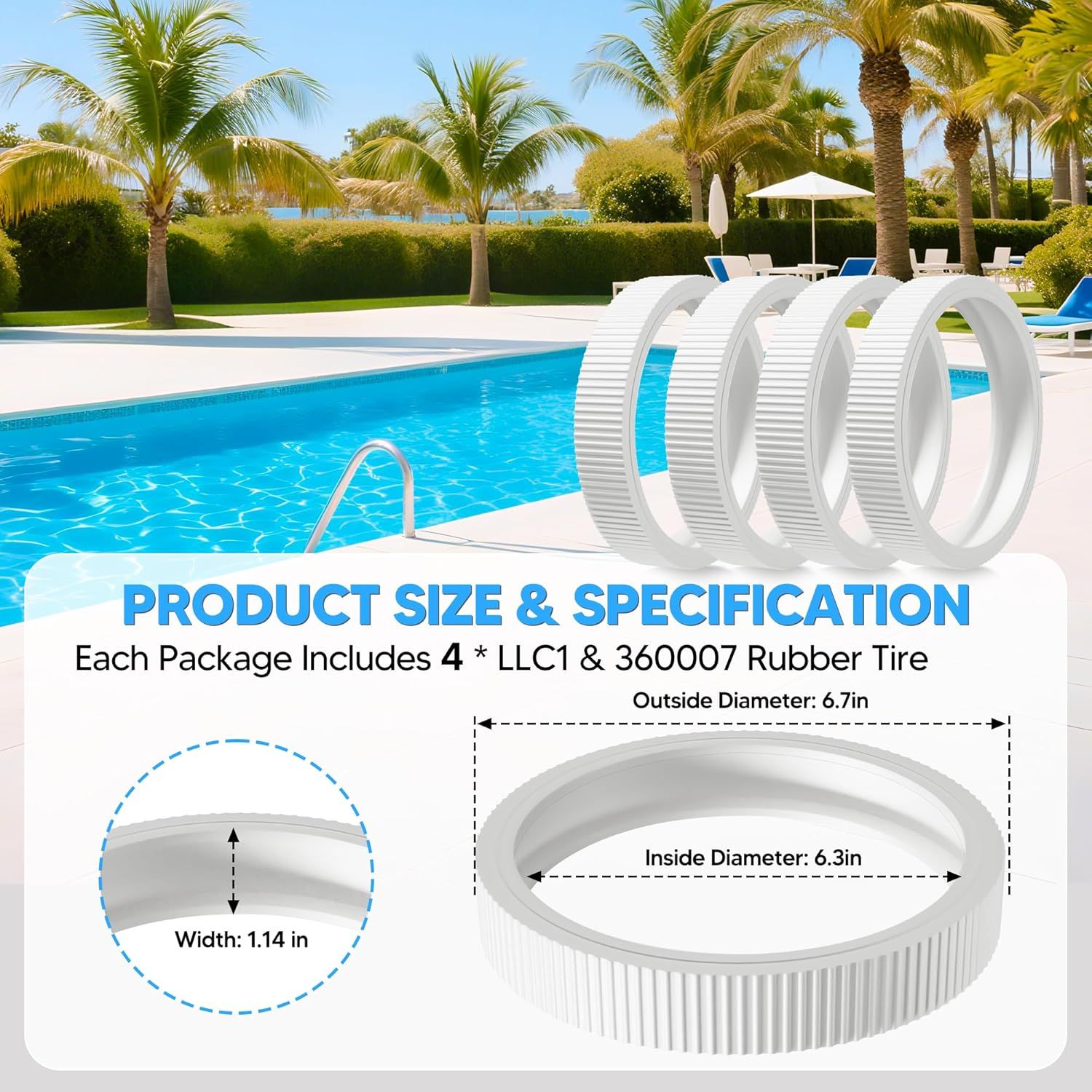 Upgraded Rubber Tire with Treads LLC1 Tire and 360007 Tire Replacement or Pentair Legend Pool Cleaner Wheel Rubber Tires Automatic Pool and Spa Cleaner (4 Pack) - Image 3