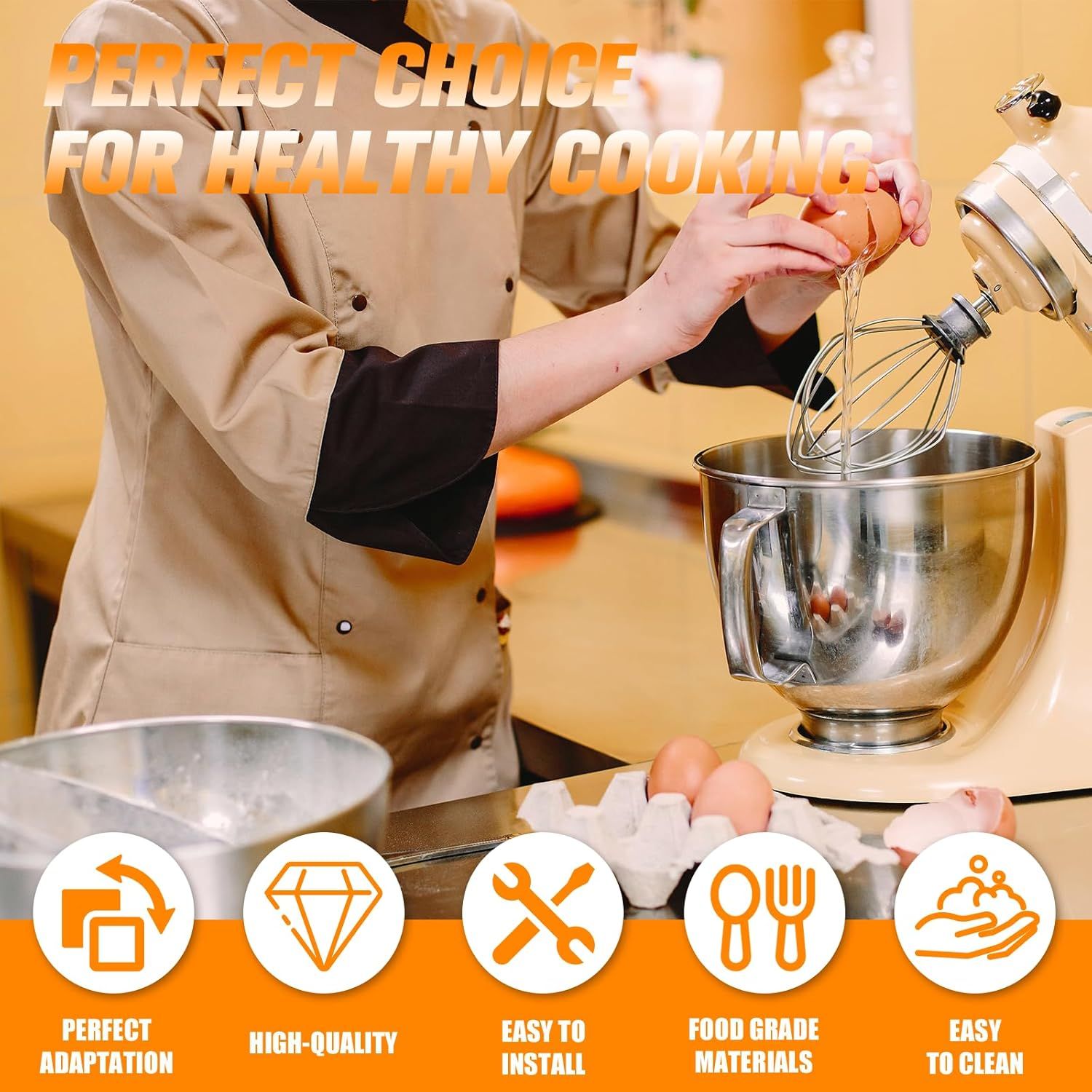 Mixers Accessories K45WW Wire Whip K45DH Dough Hook K45B Coated lat Blade Paddle with Scraper Replacement or Kitchen Tilt-Head Aid Stand Mixer Attachments- Stainless Steel - Image 7