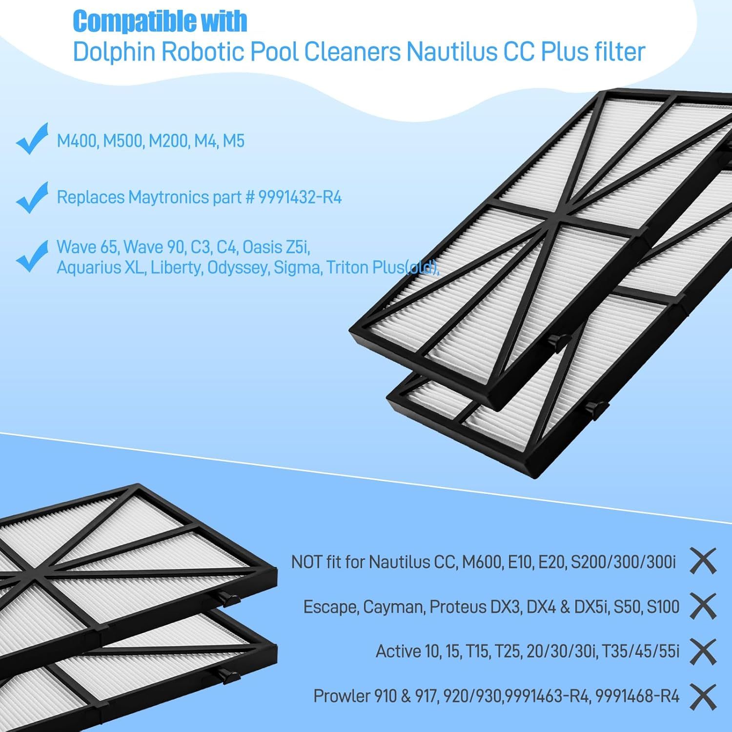 Ultra ine Cartridge ilter Replacement or Dolphin Nautilus CC Plus, M200 / M400 / M500 Robotic Pool Cleaner Parts, Replaces Part # 9991432-R4, 4 Pack - Image 7