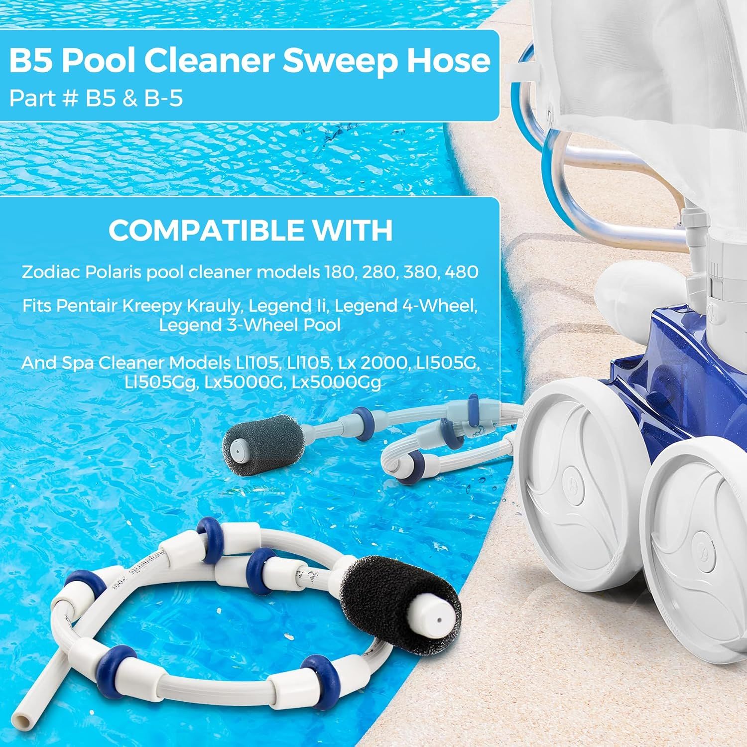 Automatic Pool Cleaner Sweep Hose Complete B5 B-5 Replacement or Zodiac Polaris 280 380 480 180 Pool Cleaner (1 Pack) - Image 7
