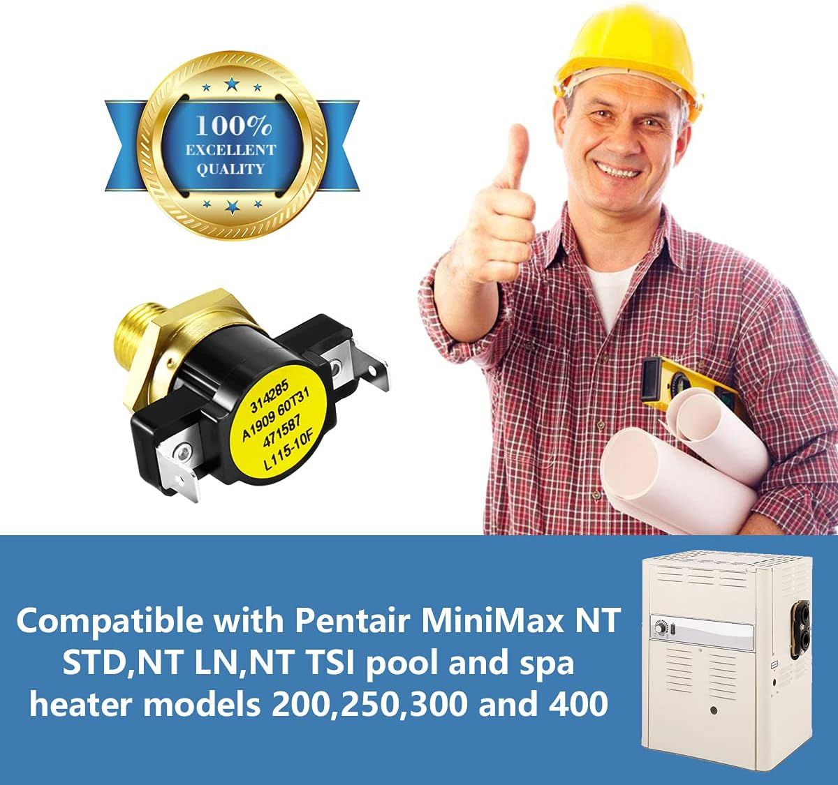 471587 115-degree ahrenheit Hi-Limit Thermostat Replacement or Pentair MiniMax Pool and Spa Heater NT STD 200 250 300 - Image 7