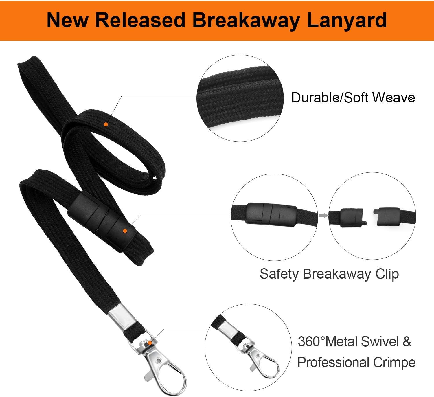 Breakaway Neck Lanyards Key Chain - Black Badge Lanyards or ID Badge Holders, Comortable Neck Straps - Image 2