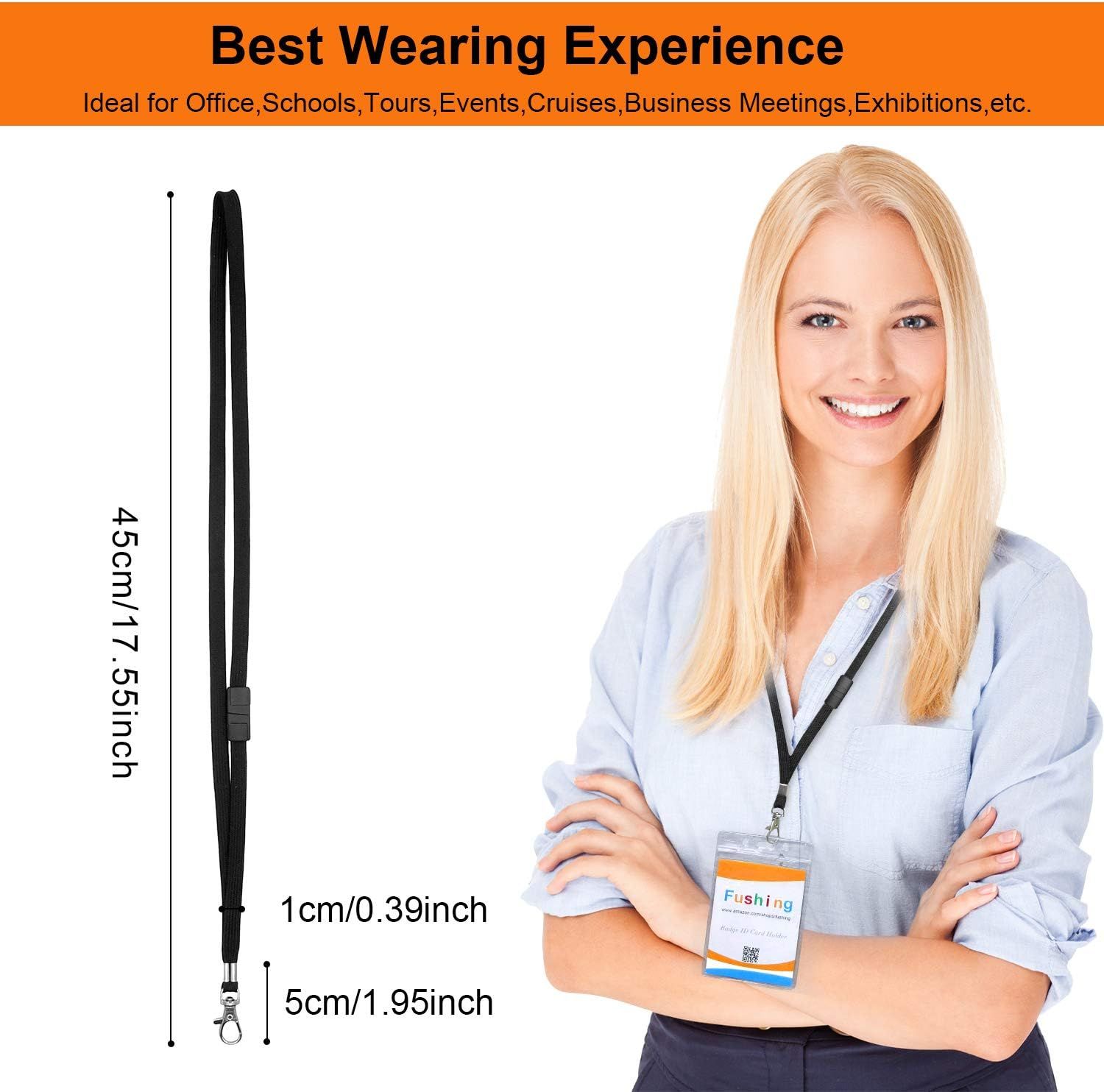 Breakaway Neck Lanyards Key Chain - Black Badge Lanyards or ID Badge Holders, Comortable Neck Straps - Image 3