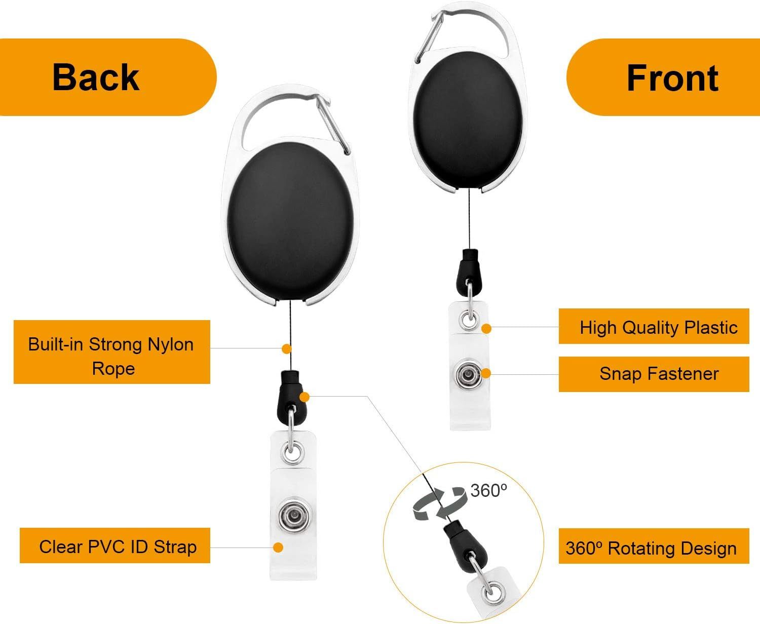 20Pcs Retractable ID Badge Holders ID Badge Reels with Clip Retractable Badge Holders or Oice Worker Doctor Nurse (Black) - Image 4