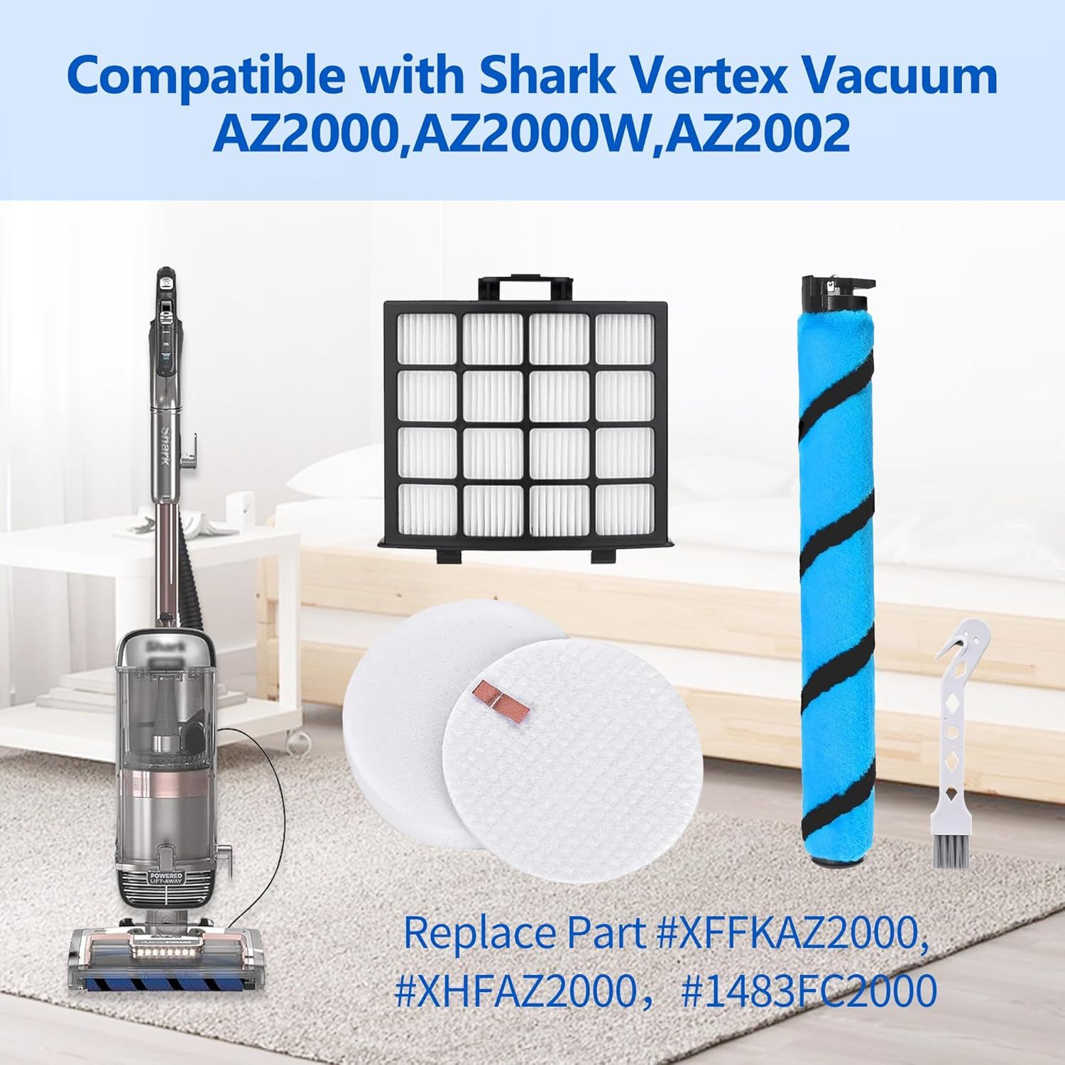 Sot Brushroll ilters Replacement Parts Acessories or Shark Vertex DuoClean Powerin Upright Vacuum AZ2002 AZ2000 AZ2000W Accessories, Part # 1483C2000 XHA 2000 & XKAZ2000 - Image 3