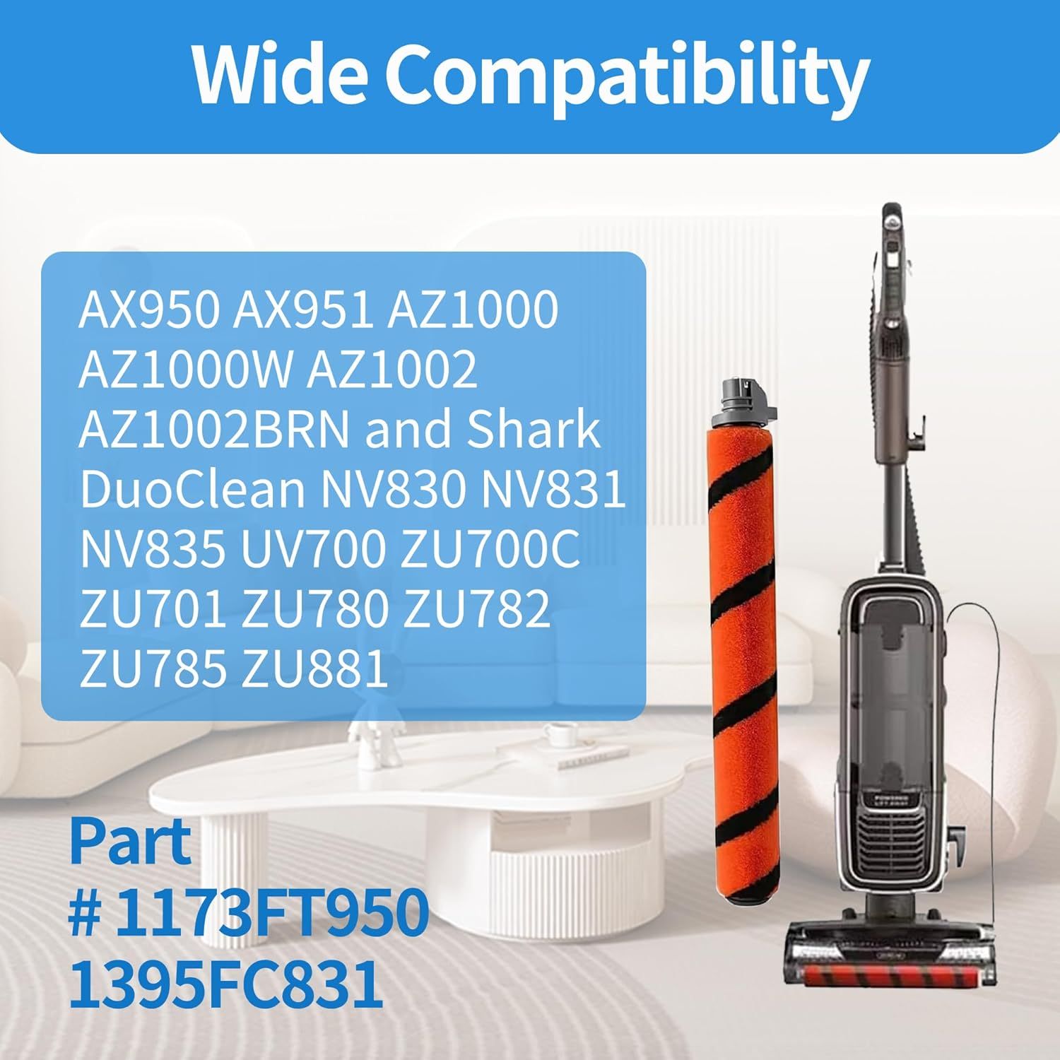 Brush Roll Replacement Compatible with Shark Apex AX950 AX951 AZ1000 AZ1000W AZ1002 & Duoclean NV830 NV831 NV835 UV700 ZU700C ZU701 ZU780 ZU782 ZU785 ZU881, Part # 1173T950 & 1395C831 - Image 4