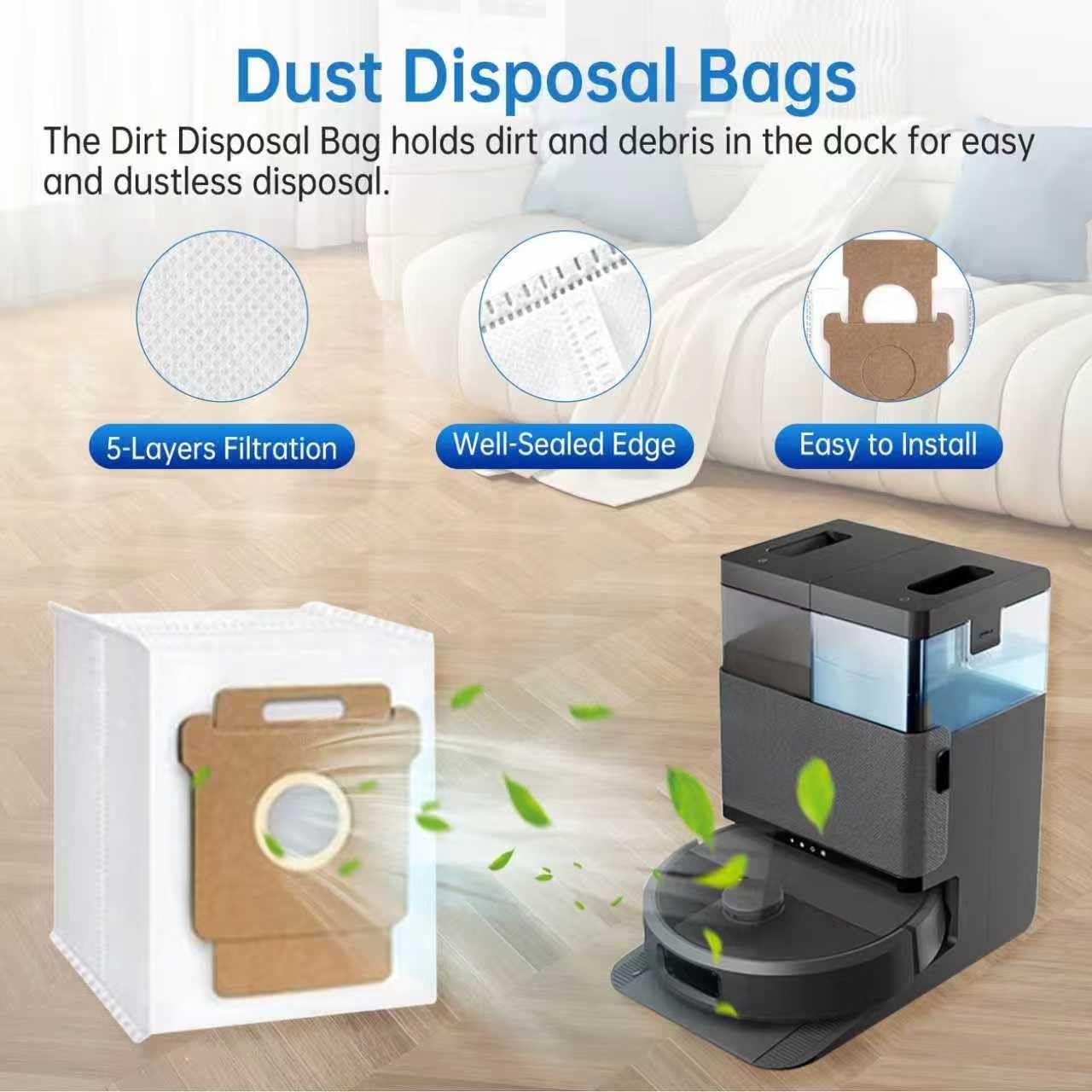 Replacement Parts Compatible with Combo 405/505, 24-Piece Set with 2 Roller Brushes, 6 Dust Bags, 6 Side Brushes, 6 ilters & 6 Mopping Pads - Image 4