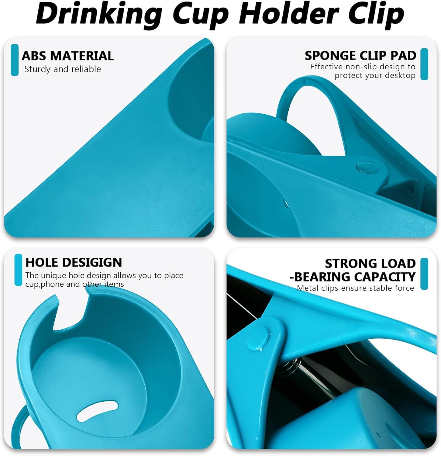 Biaungdo 3 Pack Drinking Cup Holder Clip with Side Hole, Desk Drink Holder Desk Side Clamps Clip Cup Holder Chair Cup Holder for Water Drink Beverage Soda Coffee Mug Holder(Green, Blue, Yellow) - Image 3