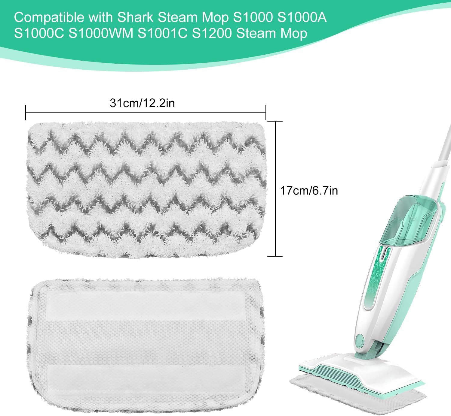 8 Pack Microiber Steam Mop Replacement Pads or Shark Steam Mop S1000, S1000A, S1000C, S1000WM, S1001C Dirt Grip Steam Mop Pads, Washable & Reusable Microiber Mop Pads or All loor Clean - Image 2