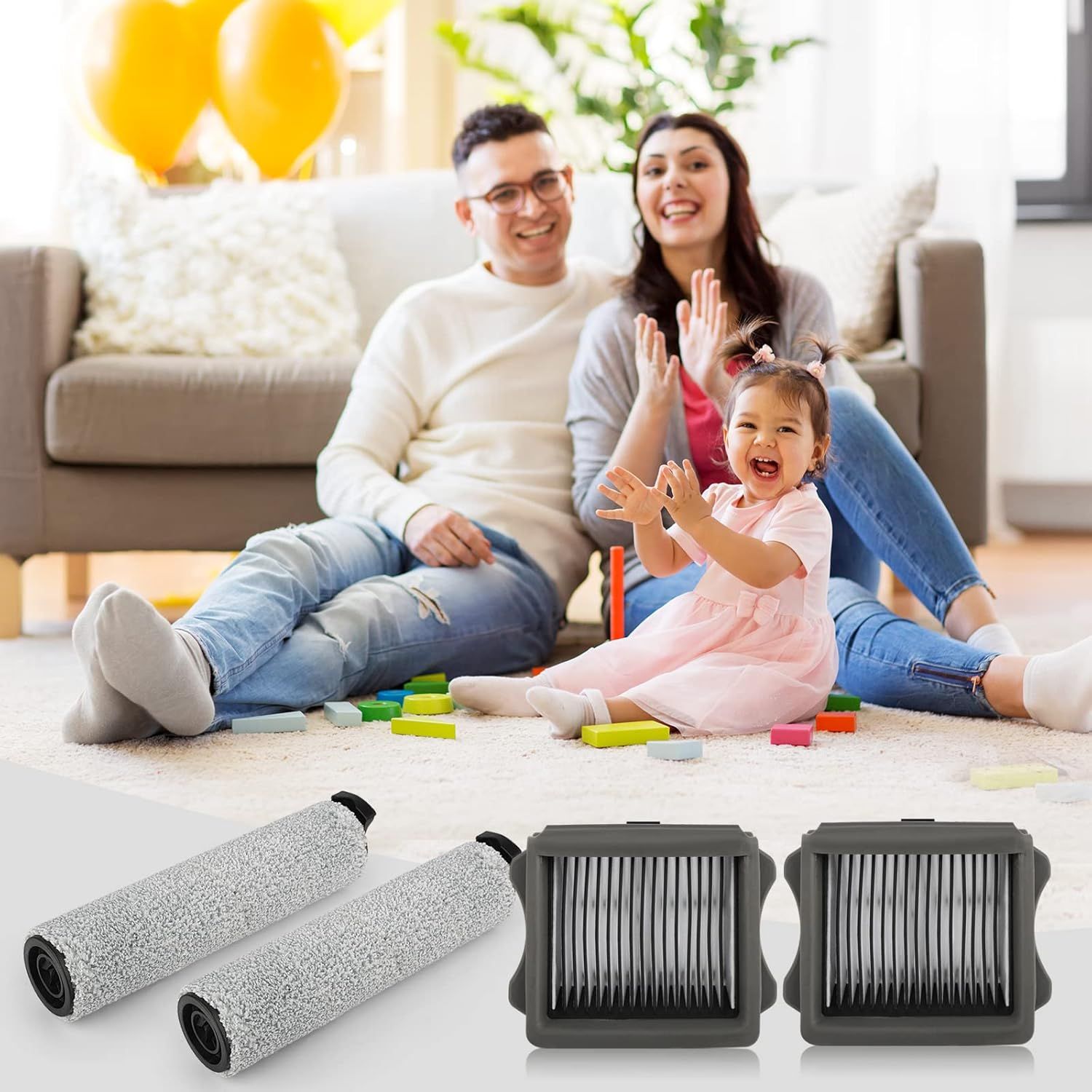 Iloor3 Roller Brush Replacement or Tineco iloor 3 and loor One S3 Cordless Wet Dry Vacuum Cleaner, 2 Brush Roller, 2 HEPA ilters - Image 2