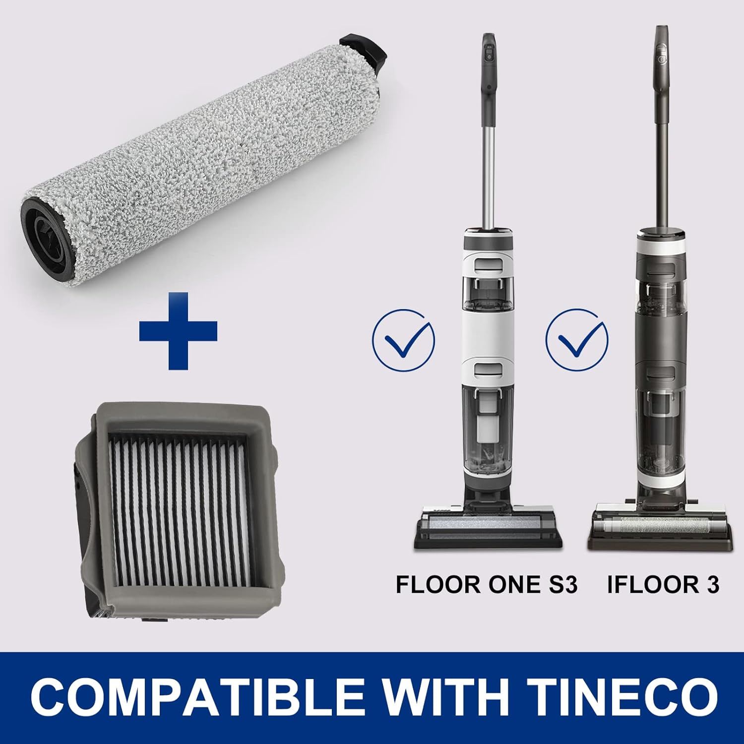 Iloor3 Roller Brush Replacement or Tineco iloor 3 and loor One S3 Cordless Wet Dry Vacuum Cleaner, 2 Brush Roller, 2 HEPA ilters - Image 4