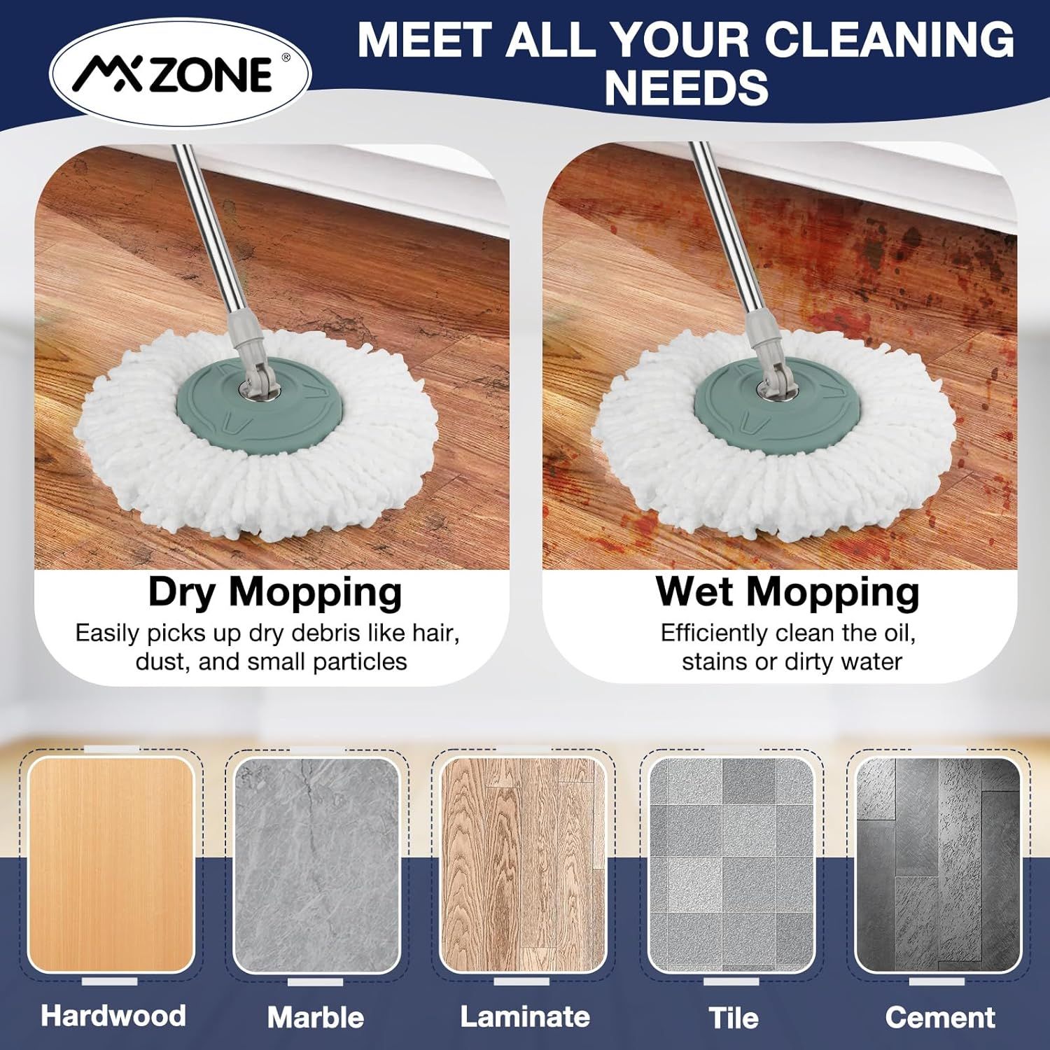 Spin Mop Replacement Head 5 Pack Magic Mop Reill or Hurricane 360° Systems, Microiber Spin Mop Head, Round Shape Standard Universal Size - Image 6