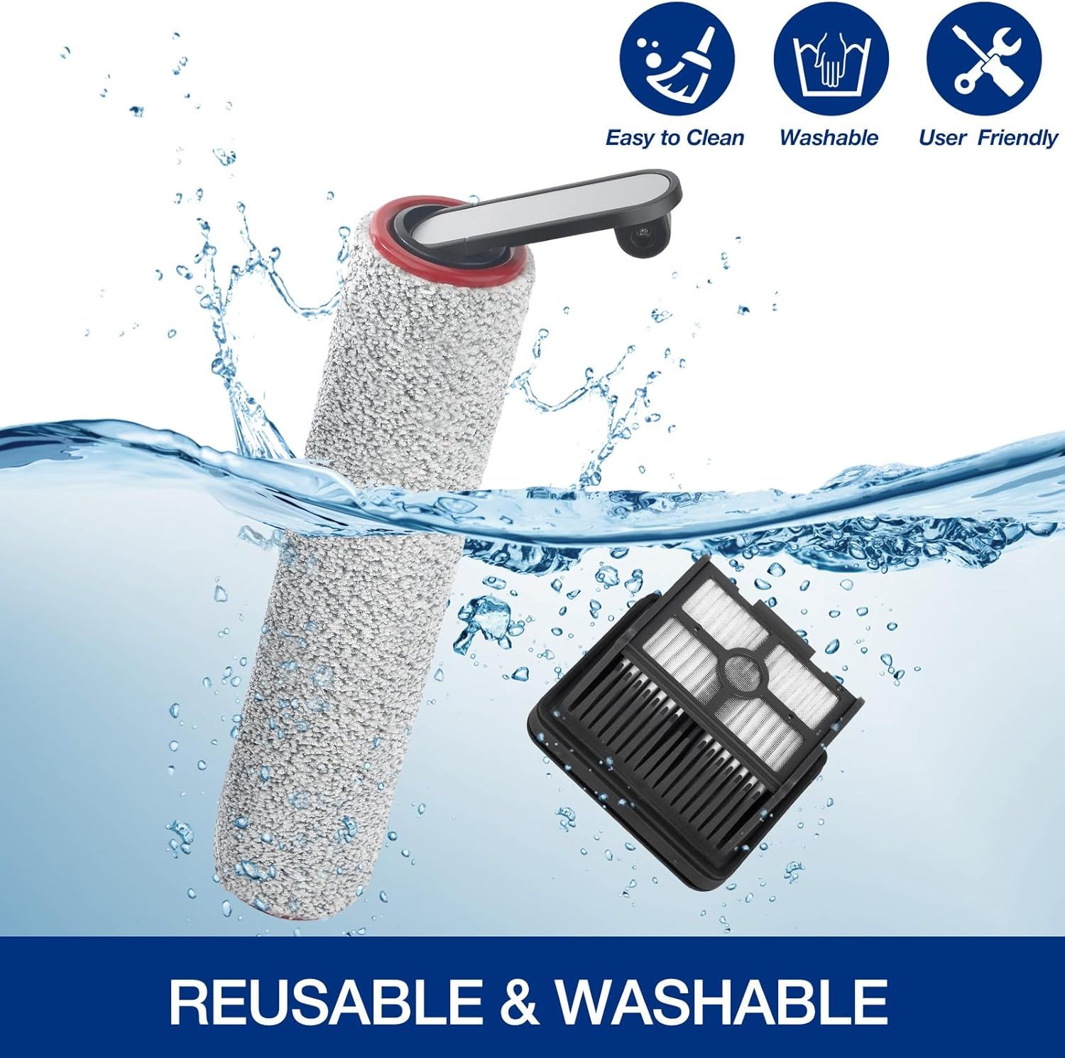 H12 Pro Roller Brush Replacement and HEPA ilter or Dreame H12 Pro, H12 Dual, G10 Pro Cordless Wet Dry Vacuum Cleaner, 2 Brush Rollers, 2 HEPA ilters, 1 Water Tank Brush, 1 Cleaning Brush - Image 6