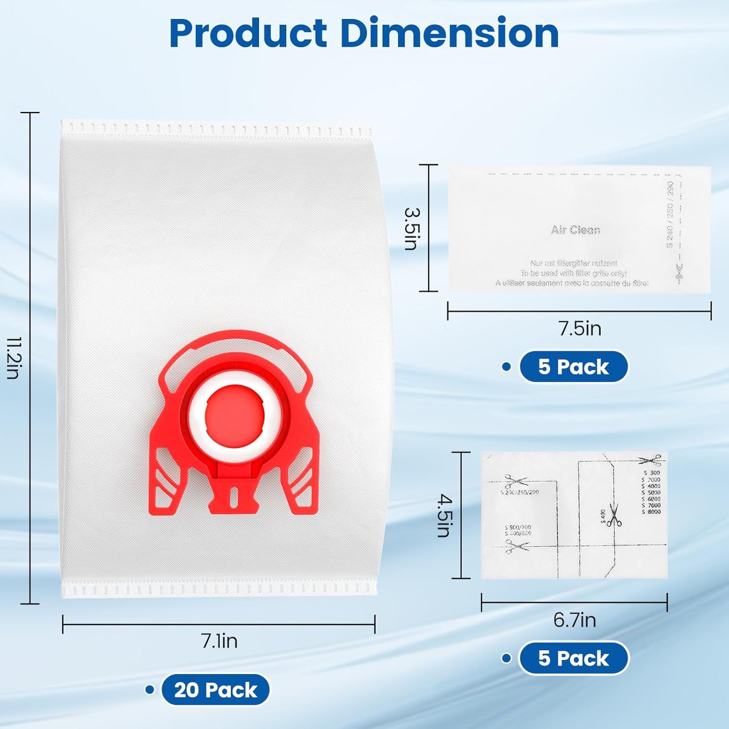 20 Pack 3D Airclean JM Vacuum Cleaner Bags Compatible with Miele JM Vacuum Cleaner, Compact C1, Compact C2, Complete C1, S241, S290, S300i, S500, S700, S4, S6 Series, Replaces Part 10123220 - Image 2