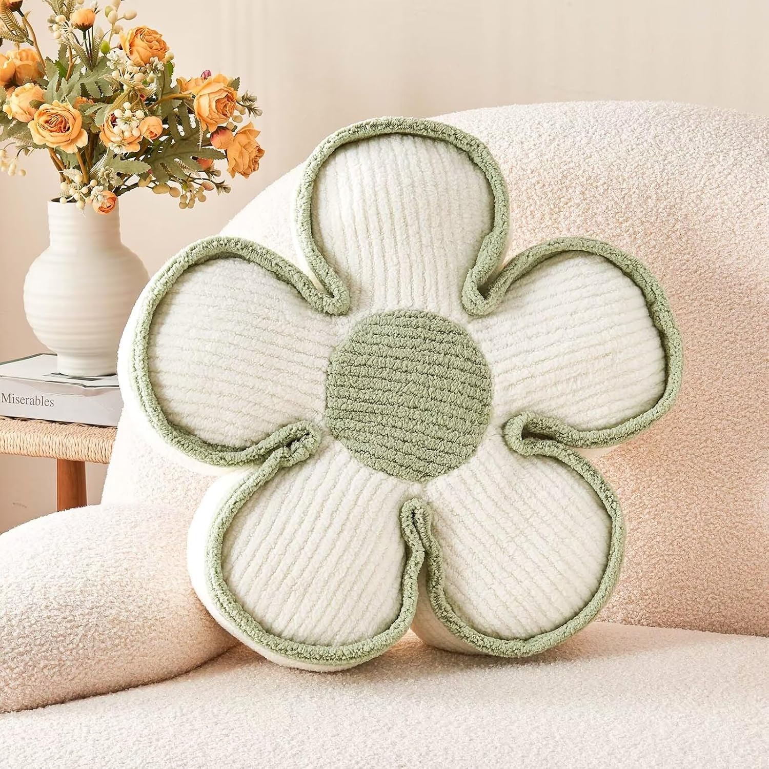 Soft Flower Shaped Floor Cushion, Plush Decorative Throw Pillow, Cute Seating Cushion, Room Decor Plush Pillows for Sofa Couch Bed (13.7 Inch, White) - Image 1