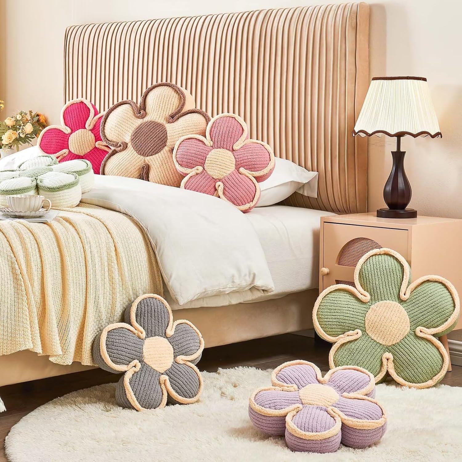 Soft Flower Shaped Floor Cushion, Plush Decorative Throw Pillow, Cute Seating Cushion, Room Decor Plush Pillows for Sofa Couch Bed (13.7 Inch, White) - Image 5