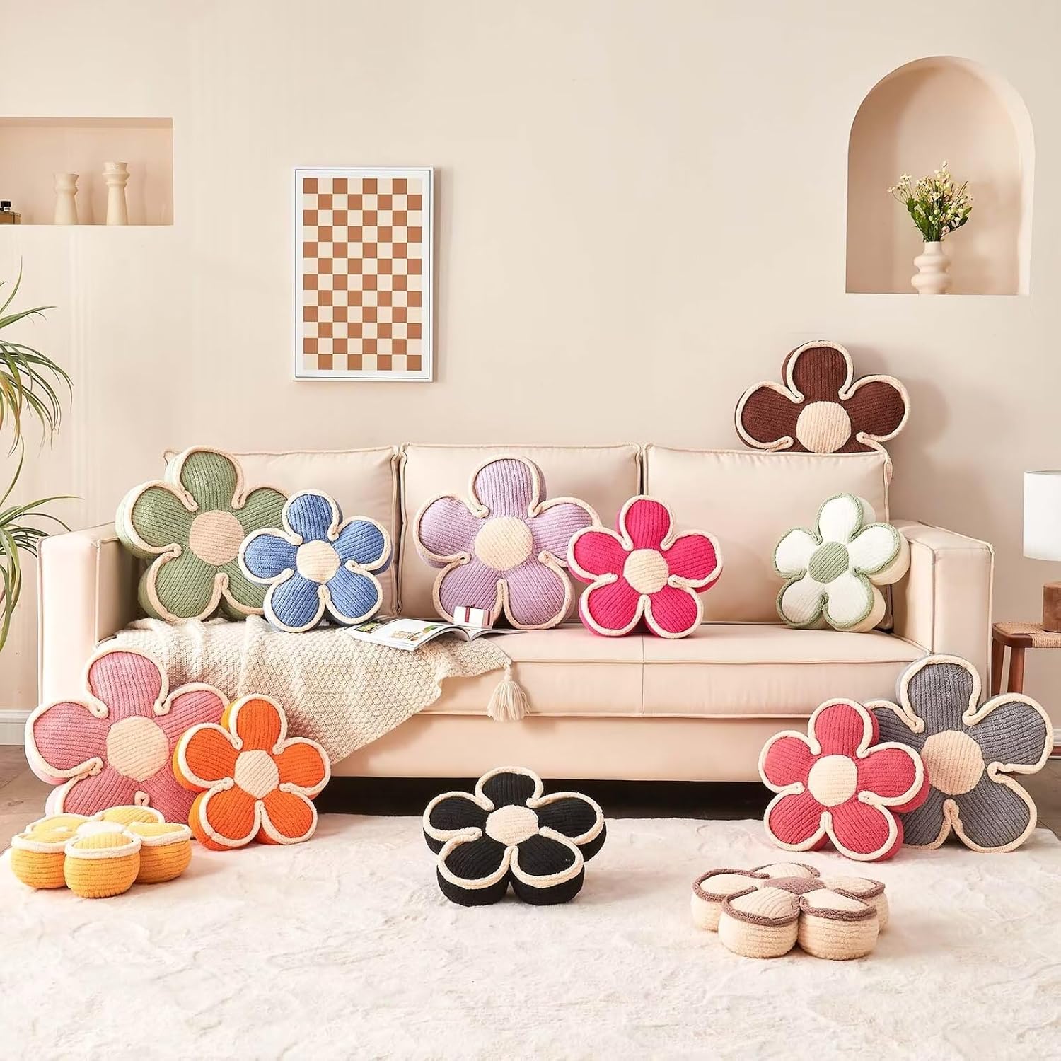 Soft Flower Shaped Floor Cushion, Plush Decorative Throw Pillow, Cute Seating Cushion, Room Decor Plush Pillows for Sofa Couch Bed (13.7 Inch, White) - Image 6