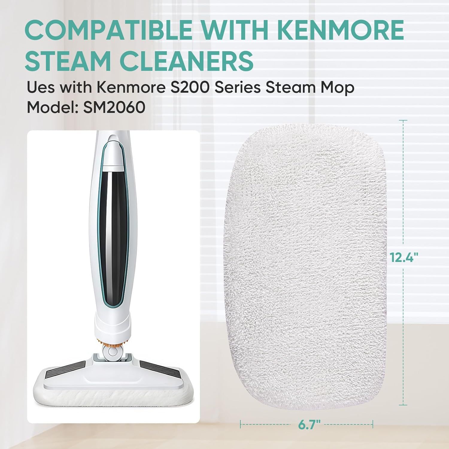 6 Pack SMP01 Microiber & Washable Steam Mop Pads Compatible with Kenmore SM2060 S200 Series loor Cleaning Steam Mop (White) - Image 2