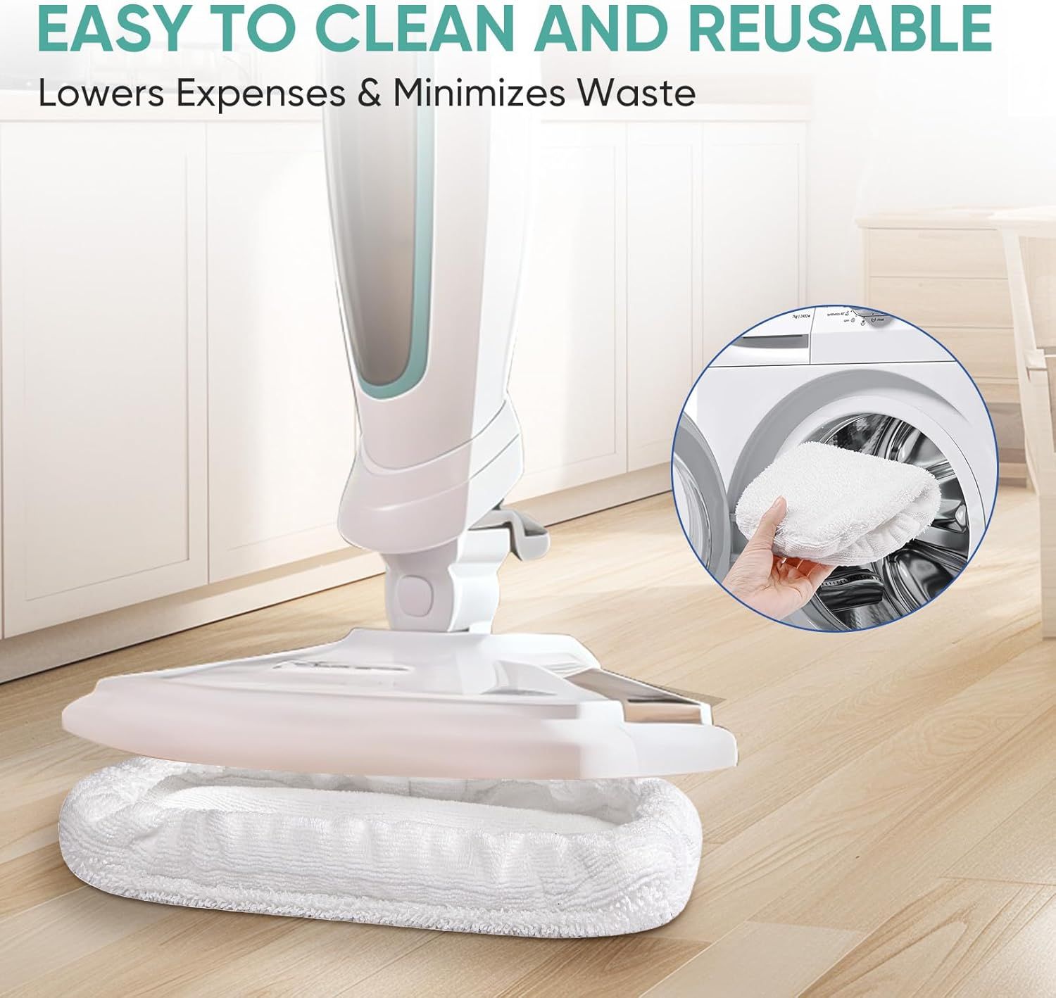 6 Pack SMP01 Microiber & Washable Steam Mop Pads Compatible with Kenmore SM2060 S200 Series loor Cleaning Steam Mop (White) - Image 7