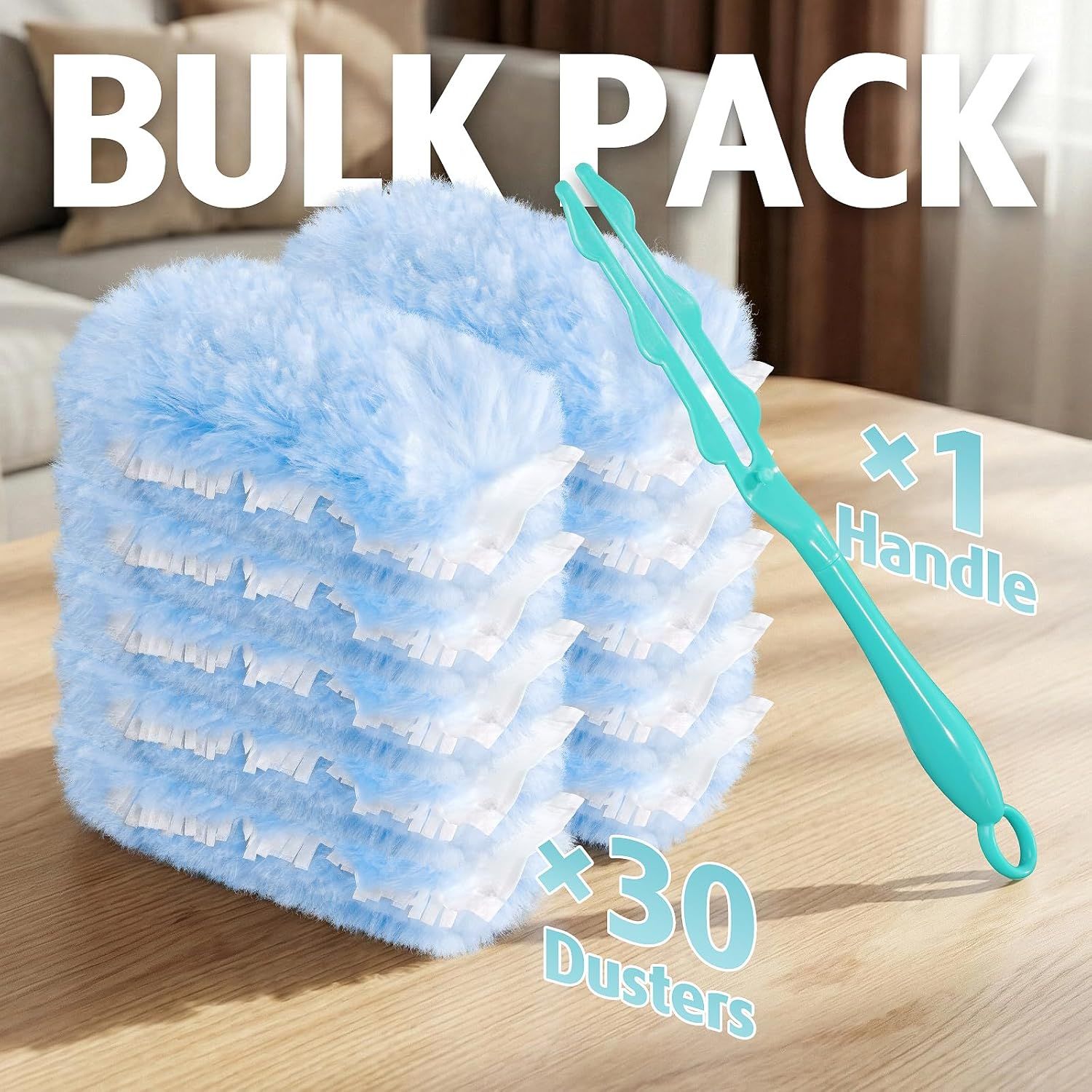 Duster Reill or Swier Duster, 30 Count Heavy Duty 2 Side 360° Duster Reills with 1 Handle, 4X Microibers, Disposable Multi Surace Dusters or Cleaning - Image 2