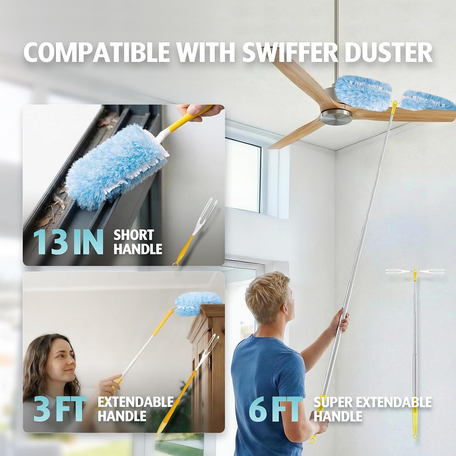 Duster Reill or Swier Duster, 30 Count Heavy Duty 2 Side 360° Duster Reills with 1 Handle, 4X Microibers, Disposable Multi Surace Dusters or Cleaning - Image 3