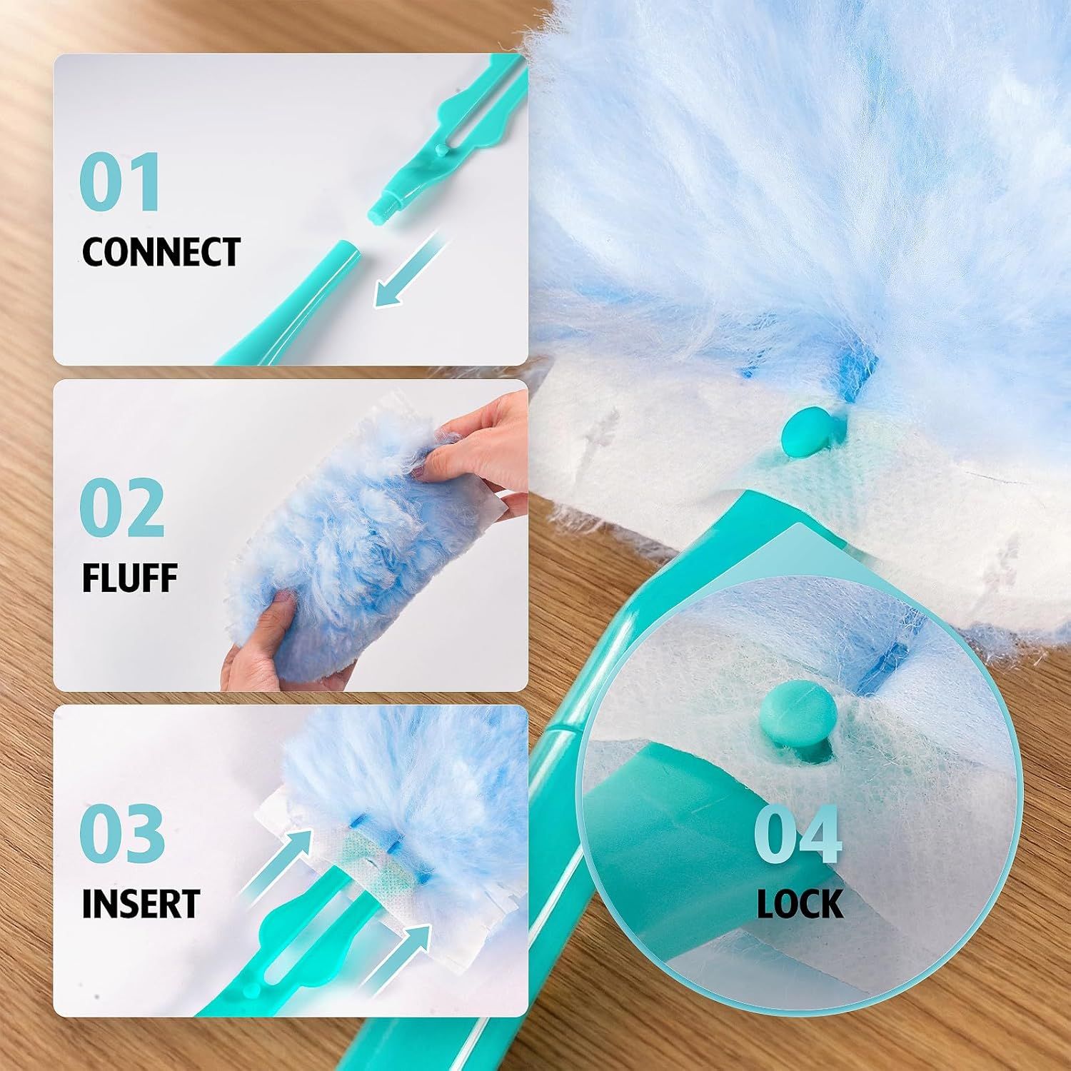 Duster Reill or Swier Duster, 30 Count Heavy Duty 2 Side 360° Duster Reills with 1 Handle, 4X Microibers, Disposable Multi Surace Dusters or Cleaning - Image 7