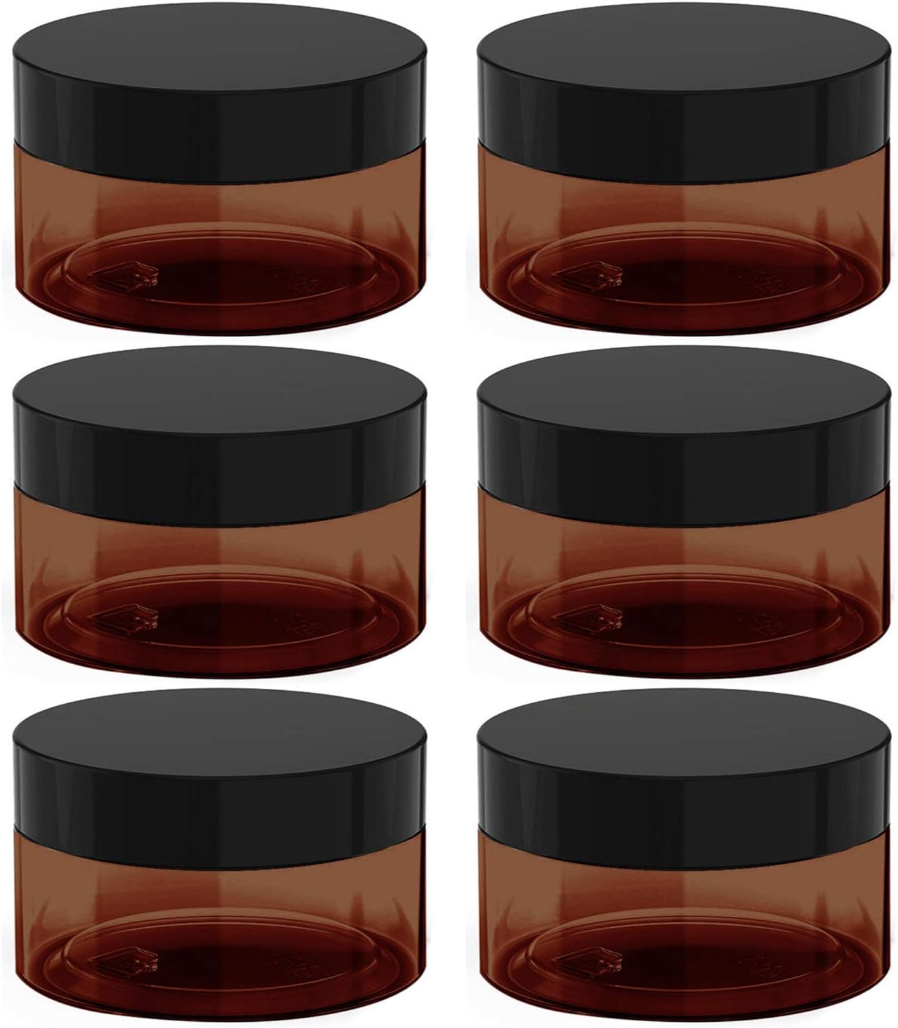8 oz Amber Plastic Cosmetic Jars Leak Proof Container with Black Lid for Cream, Lotion, Powder, ointment, Beauty Products etc, 6 Pcs. - Image 1
