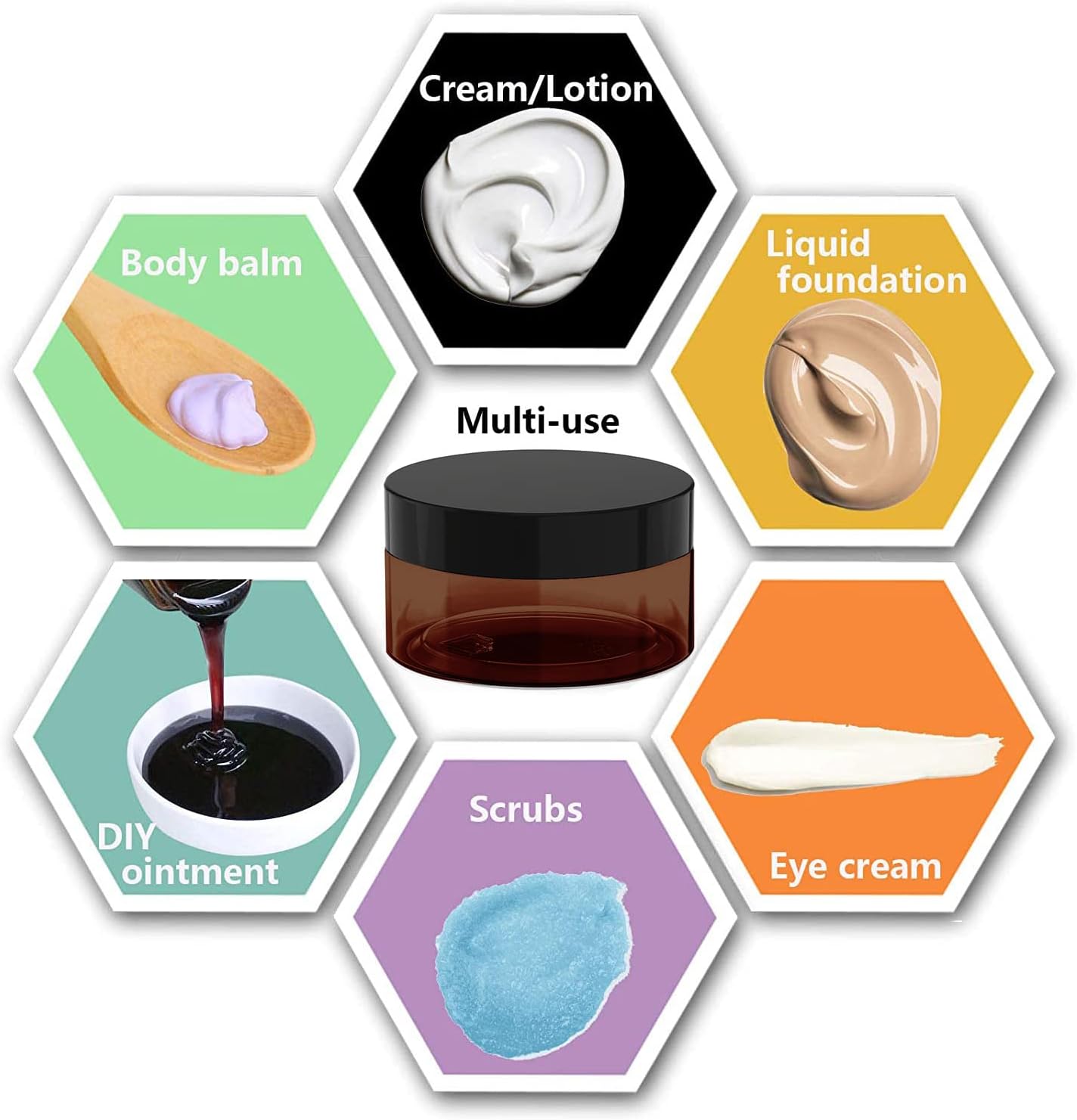 8 oz Amber Plastic Cosmetic Jars Leak Proof Container with Black Lid for Cream, Lotion, Powder, ointment, Beauty Products etc, 6 Pcs. - Image 6