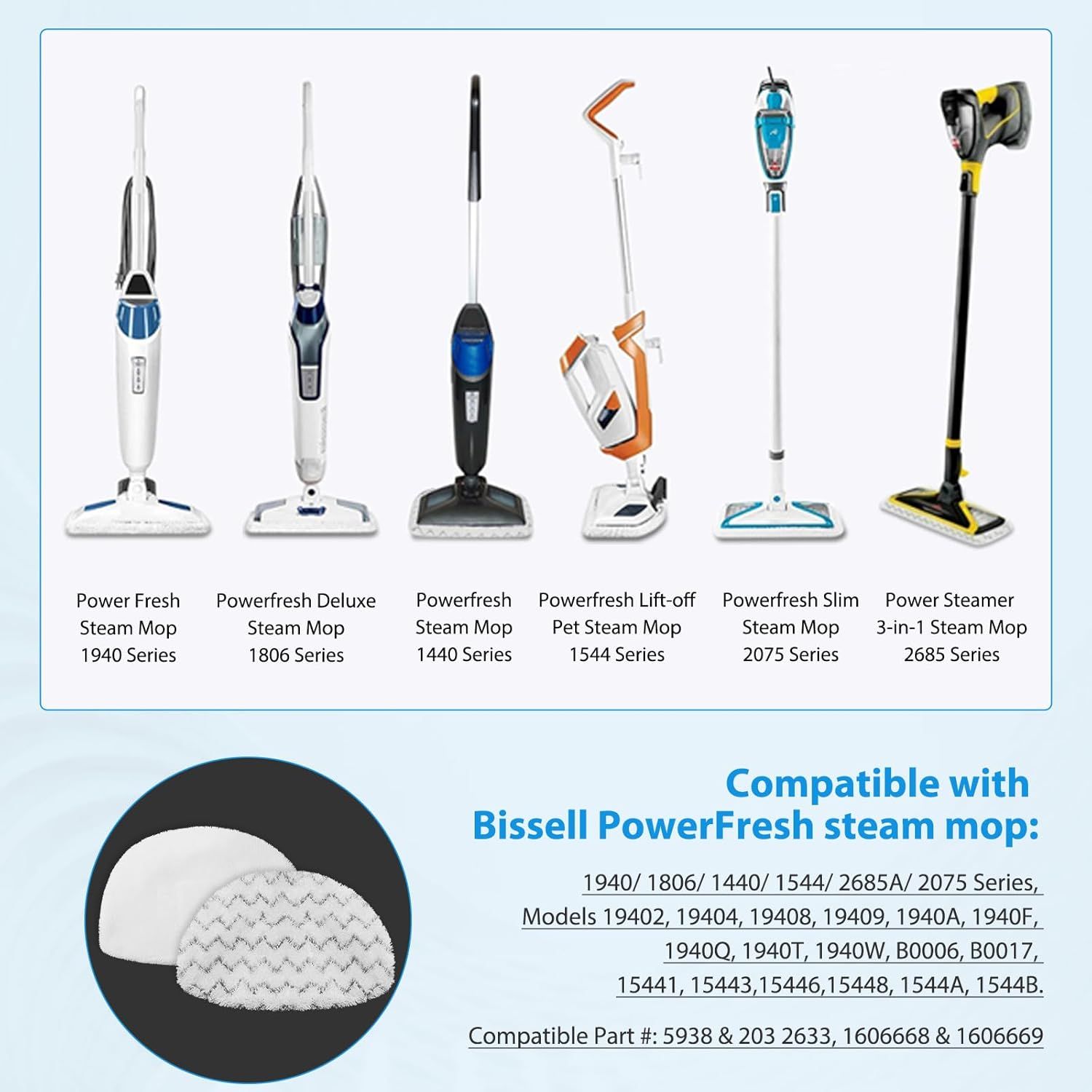 10 Pack Steam Mop Replacement Pads or Bissell Powerresh Steam Mop 1940 1806 1544 2075 2685A 2181 2814 Series, Model 19402 19404 19408 19409 1940A 1940 1940Q 1940T 1940W B0006 B0017 2075A - Image 2