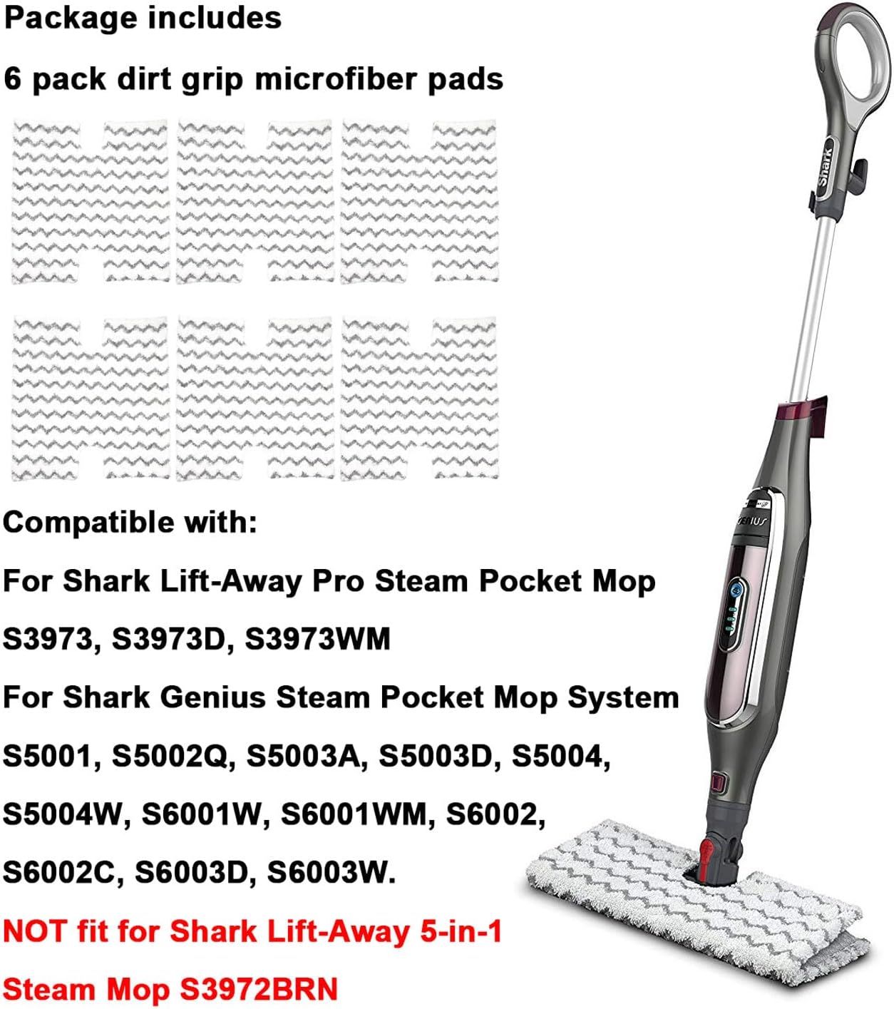 6 Pack Steam Mop Pads Replacement P184WQ or Shark Genius Steam Mop S5003D & Lit-Away Pro Steam Mop S3973 S3973D S3973WM S5001 S5002Q S5003A S5004 S5004W S6001W S6001WM S6002C S6003D S6003W - Image 2