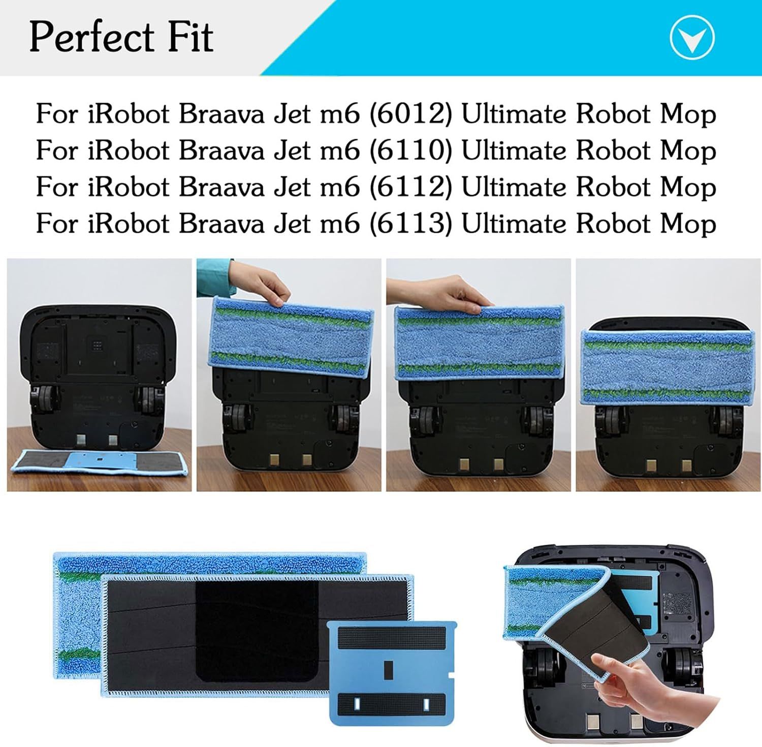 8 Pack Upgraded M6 Wet Mopping Pads or iRobot Braava Jet M6 Series (6110) (6012) (6112) (6113) Ultimate Robot Mops, New Sticky Design, Detachable, Washable and Reusable M6 Pads Accessories Parts - Image 4