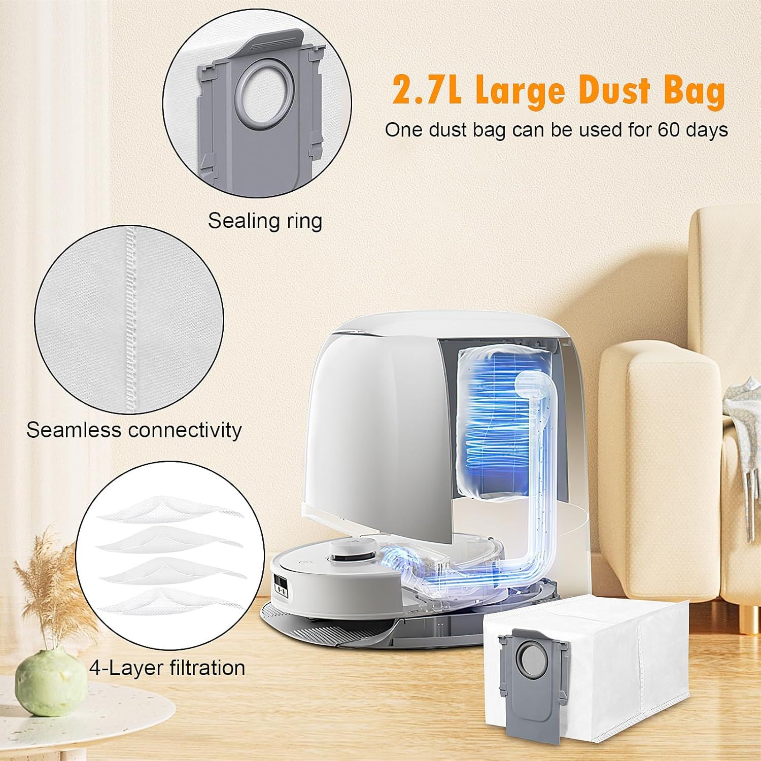 28 Pack Replacement Accessories or  Qrevo Curv/Curv S5X/Qrevo Edge/Edge S5A/Qrevo S5V Robot Vacuum, 2 Pairs Mainbrush 4 ilter 6 Dust Bags 6 Mop Pad 6 Sidebrush 1 Cleaning Brush 1 Screwdriver - Image 8