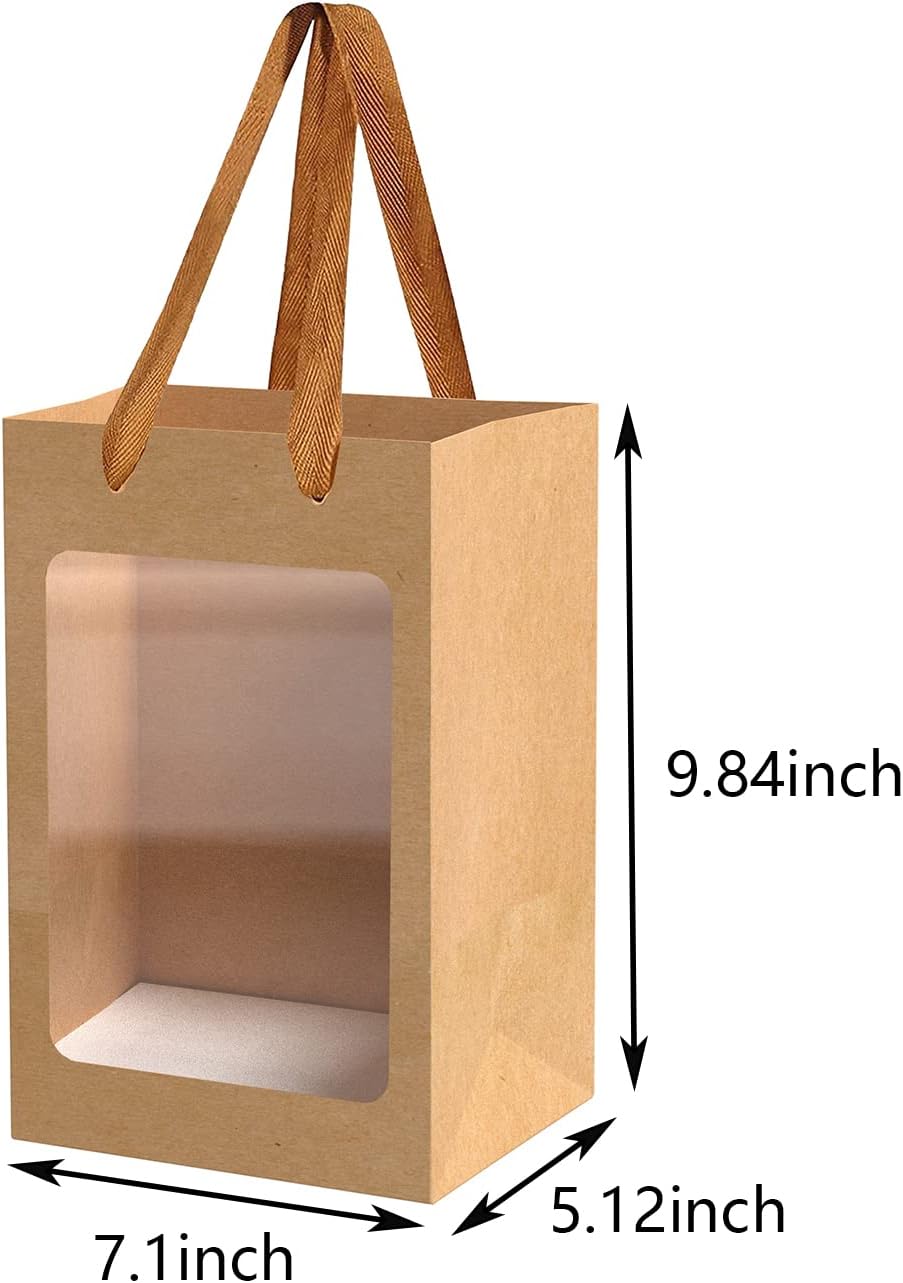 BallHull 12 Pcs Brown Paper Gift Bags with Transparent Window, 9.84