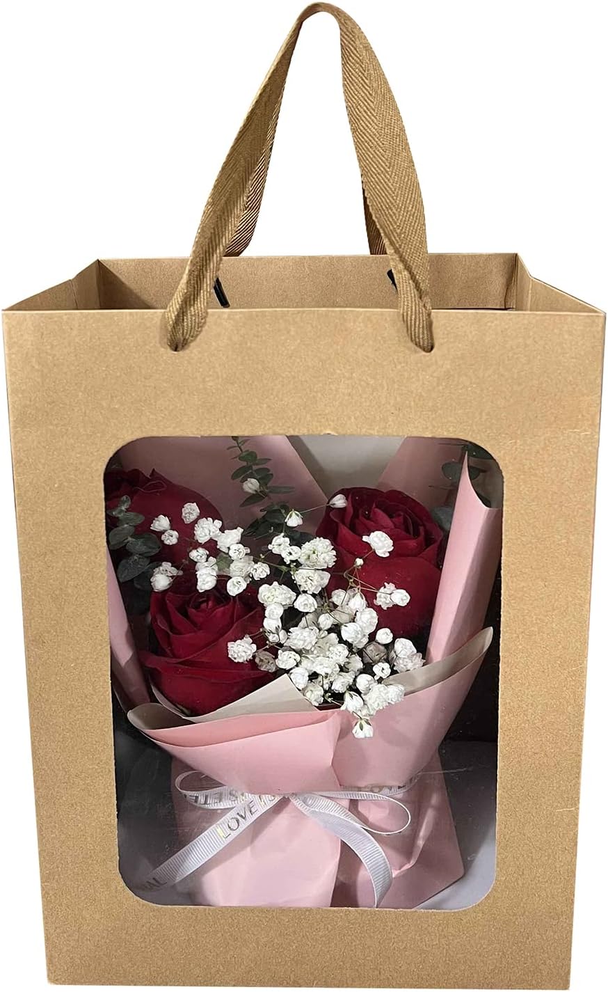 BallHull 12 Pcs Brown Paper Gift Bags with Transparent Window, 9.84