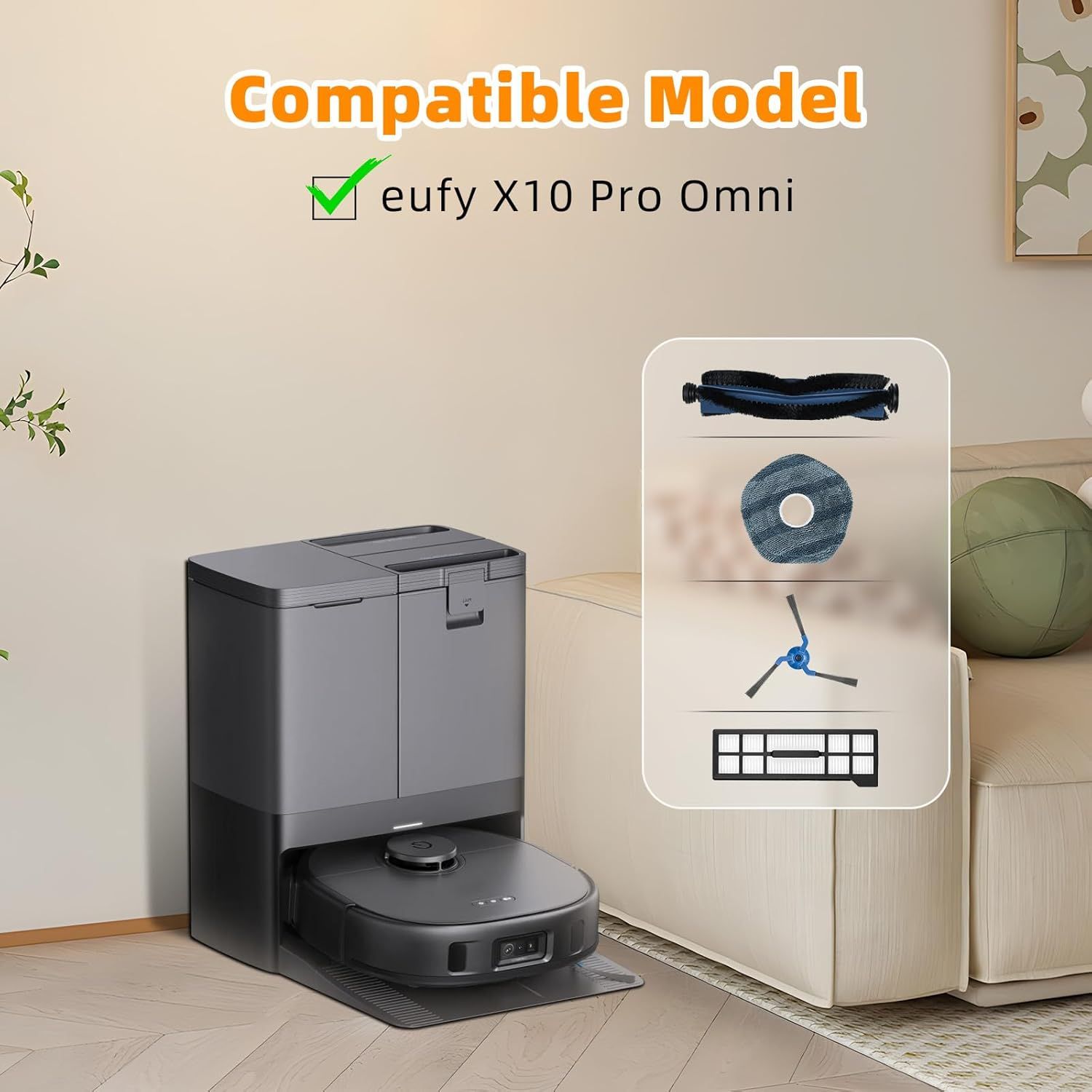 22 Pack Replacement Accessories or euy X10 Pro Omni Robot Vacuum Cleaner, 2 Mainbrush 4 ilter 6 Dust Bag 4 Mop Pads 4 Sidebrush 1 Cleaning Brush 1 Screwdriver - Image 3