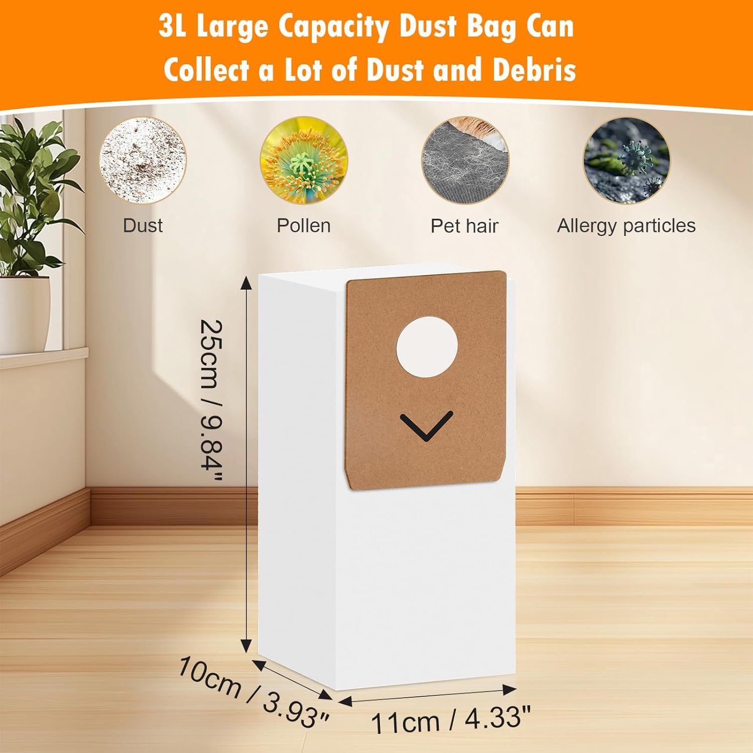 10 Pack Dust Bags or Eureka Stylus Elite NEC490BL NEC490SE NEC410BK Cordless Stick Vacuum Cleaner, 3L large Capacity Replacement Dust Bag - Image 3