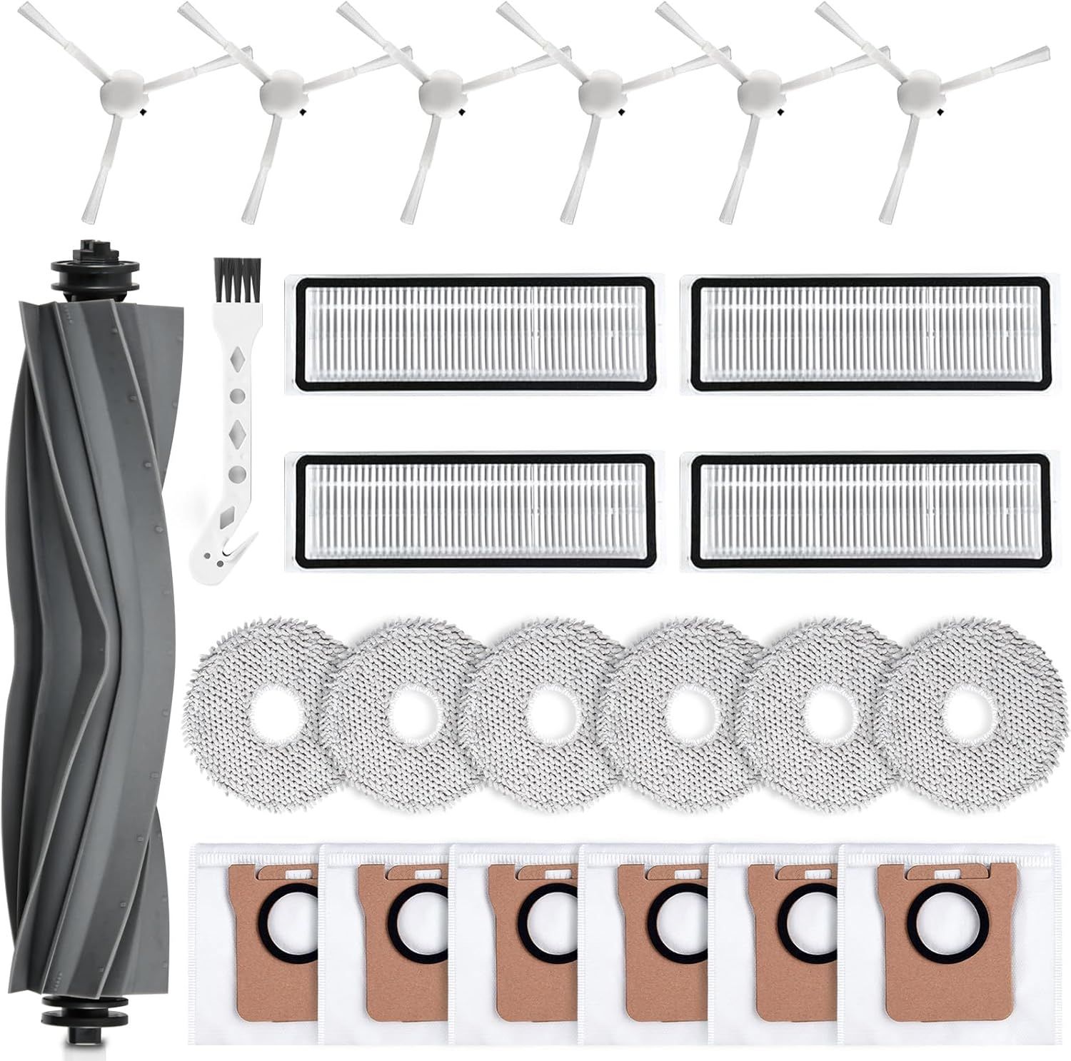 24 Pack Accessories Kit or Dreame L10s Ultra / L10 Ultra Robot Vacuum Replacement Parts Including 1 Main Brush 4 HEPA ilters 6 Sidebrushes 6 Mop Pads 6 Dust Bags 1 Cleaning Brush - Image 1