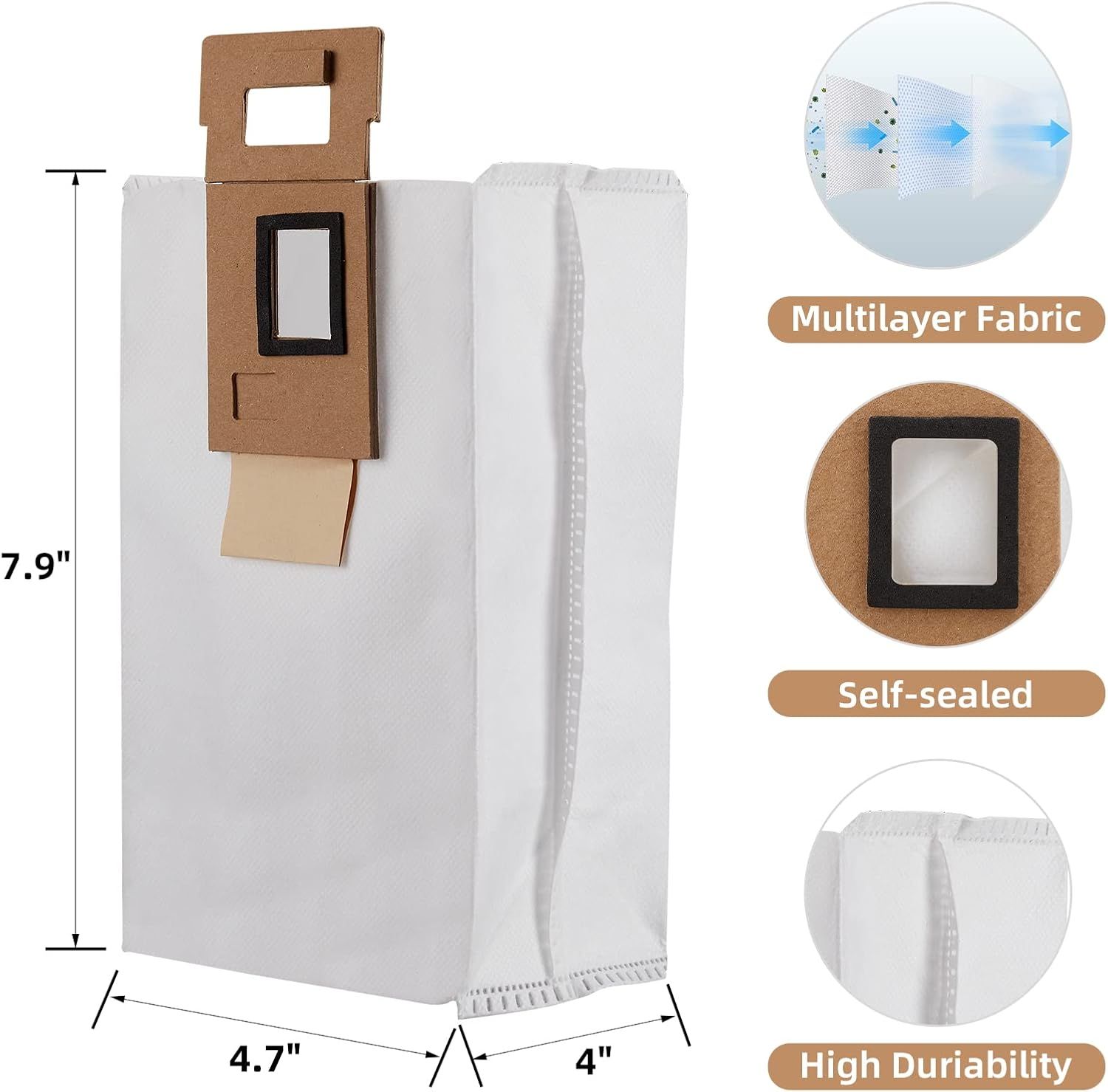 8 Pack Dust Bag or  S7 / S7+ Vacuum Cleaner Auto-Empty Dock, 3L Large Capacity Replacement Bag - Image 2