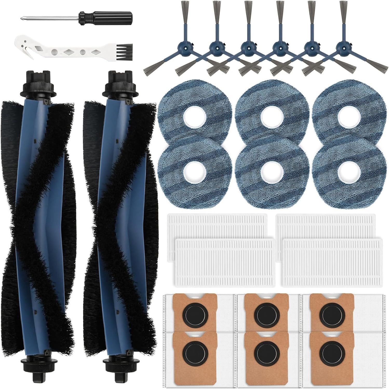 26 Pack Replacement Accessories Compatible with euy Vacuum Omni C20, 2 Mainbrush 4 ilter 6 Dust Bags 6 Mop Pads 6 Sidebrush 1 Cleaning Brush 1 Screwdriver - Image 1
