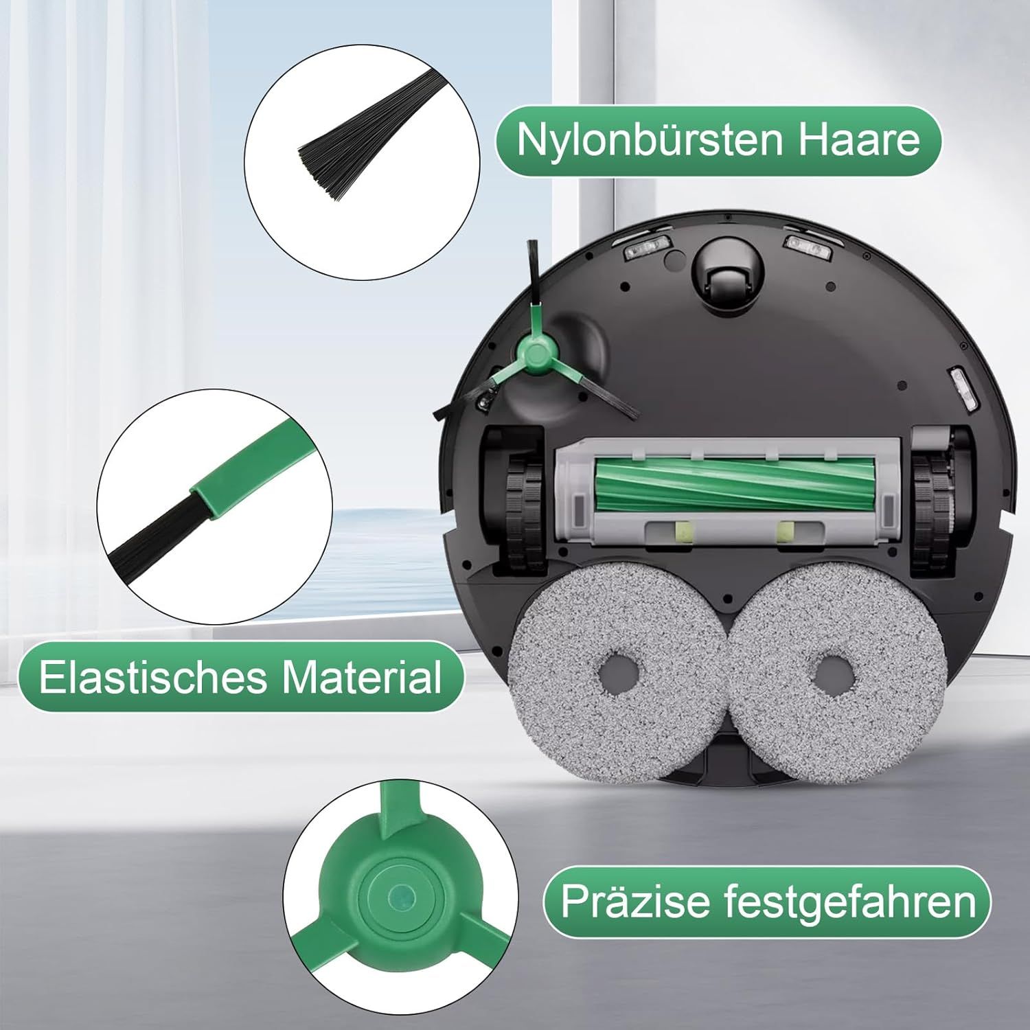 27 Pack Replacement Accessories or iRobot Roomba Plus 405 Combo/505 Combo/507 Combo Robot Vacuum Cleaner, 2 Main Brushes 6 Side Brushes 6 HEPA ilters 6 Mop Pads 6 Dust Bags 1 Cleaning Brush - Image 4