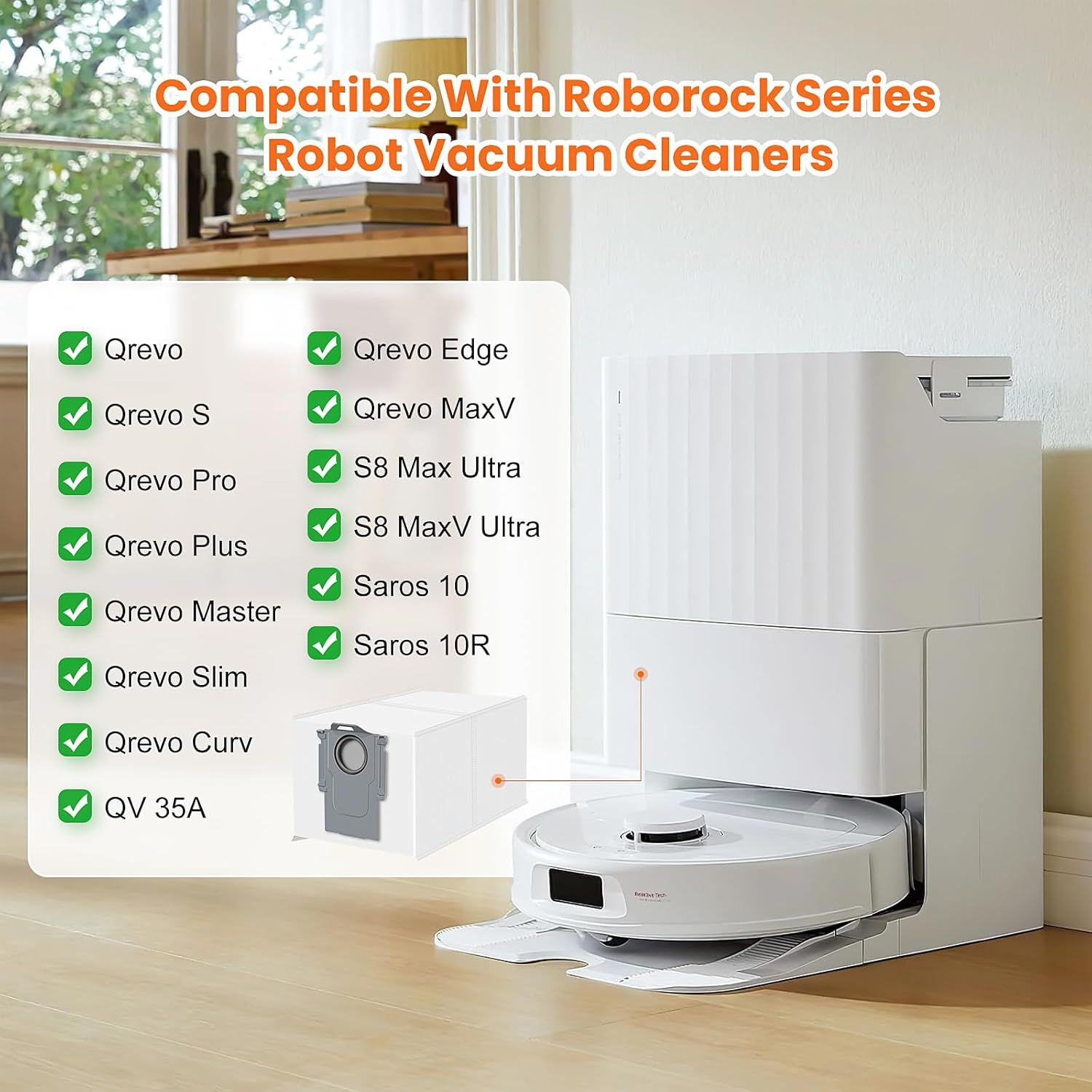 24 Pack Qrevo Dust Bags or  QV 35A/Saros 10R/Qrevo S/Qrevo Pro/Qrevo Plus/Qrevo Master/Qrevo Slim/Qrevo Curv/Qrevo Edge/S8 MaxV Ultra Robot Vacuum, 3L Large Capacity Replacement Dust Bag - Image 3
