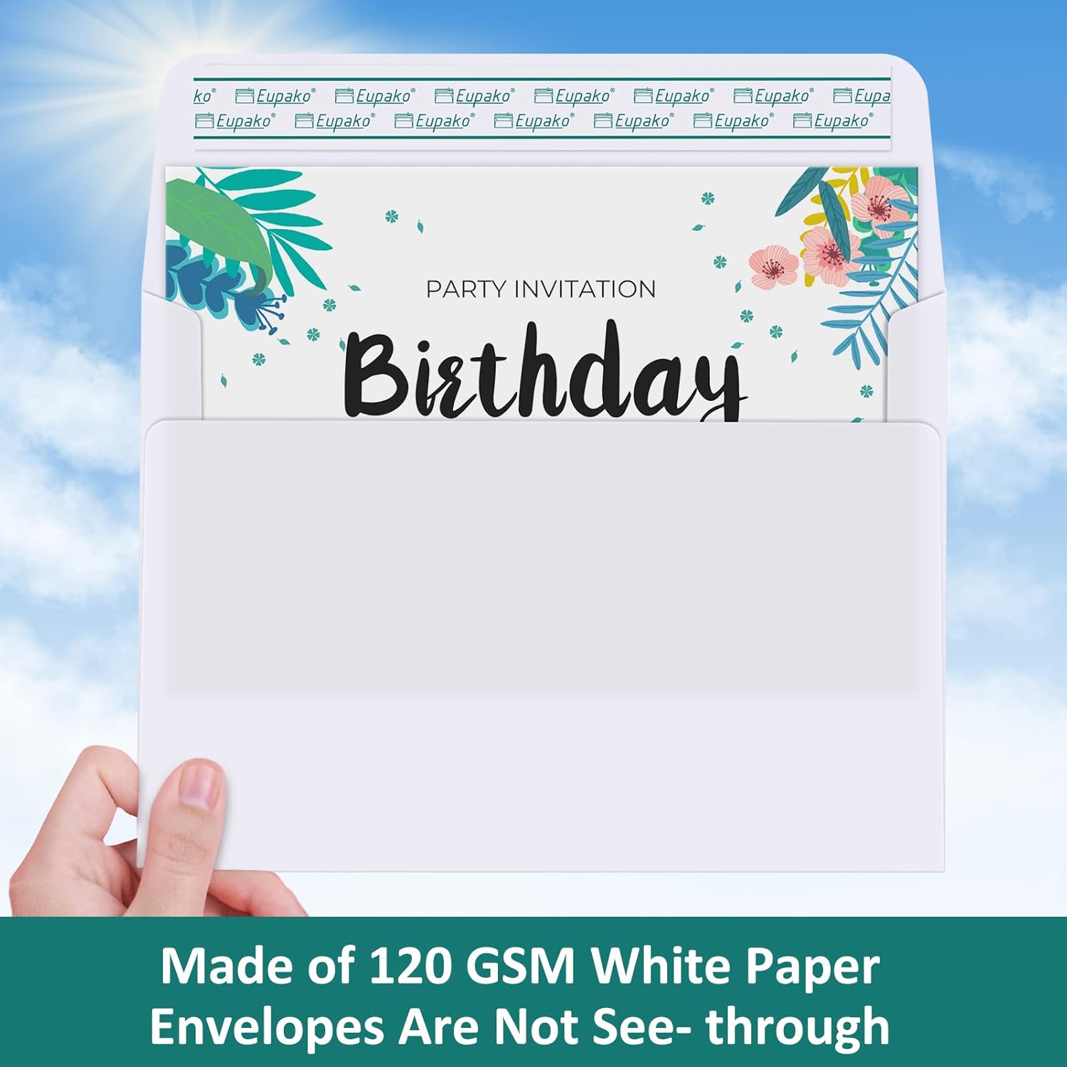 Eupako White Blank Cards and Envelopes 100 Pack - 5x7 Heavyweight Folded Cardstock and A7 Envelopes Self Seal for DIY Greeting Cards, Invitations, Wedding, Baby Shower, Birthday, Thank You Cards - Image 3