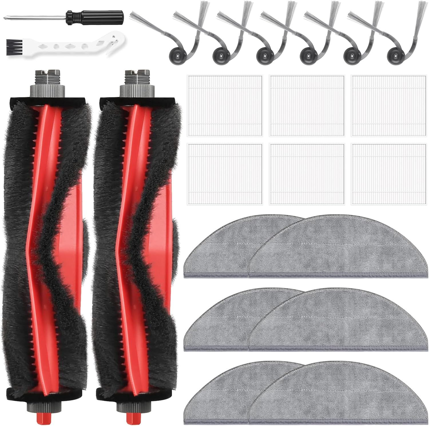 22 Pack Replacement Accessories or  Q7 M5 / Q7 M5+ / Q7 L5 / Q7 L5+ Robot Vacuum Cleaner, 2 Main Brushes 6 Side Brushes 6 HEPA ilters 6 Mop Pads 1 Cleaning Brush 1 Screwdriver - Image 1